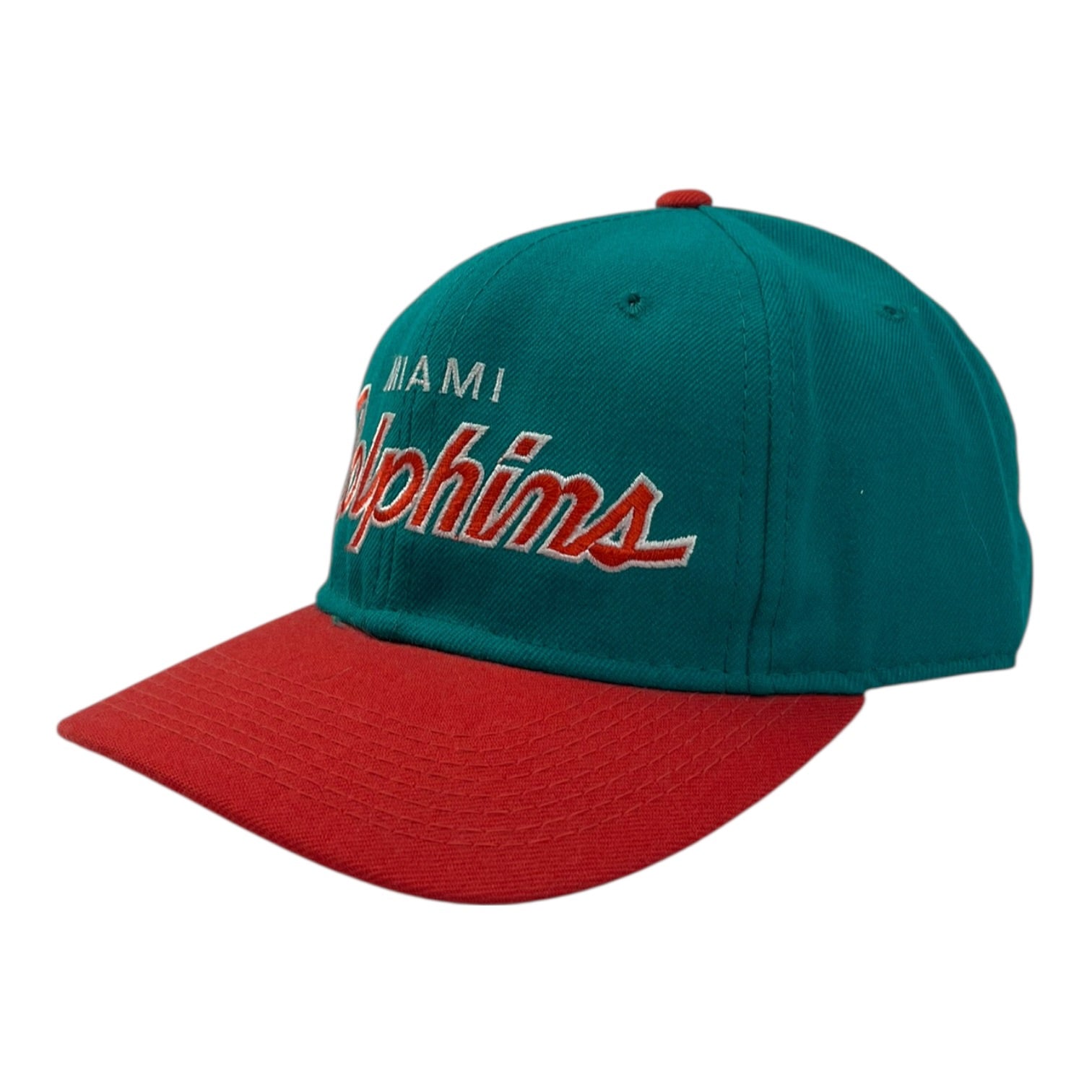 Vintage Miami Dolphins Double Line Script Fitted Hat Teal