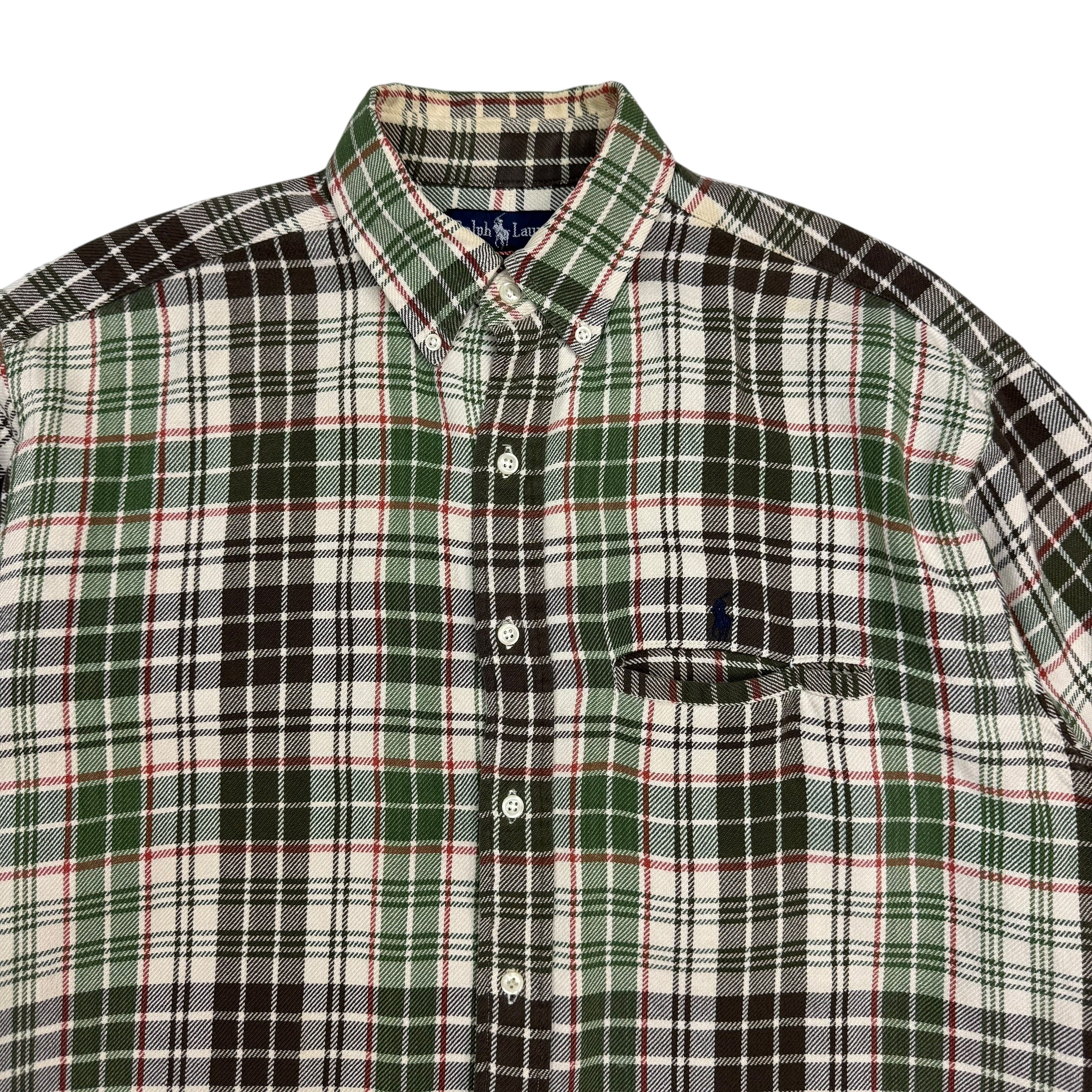 Vintage Ralph Lauren Button Up Polo Plaid Green