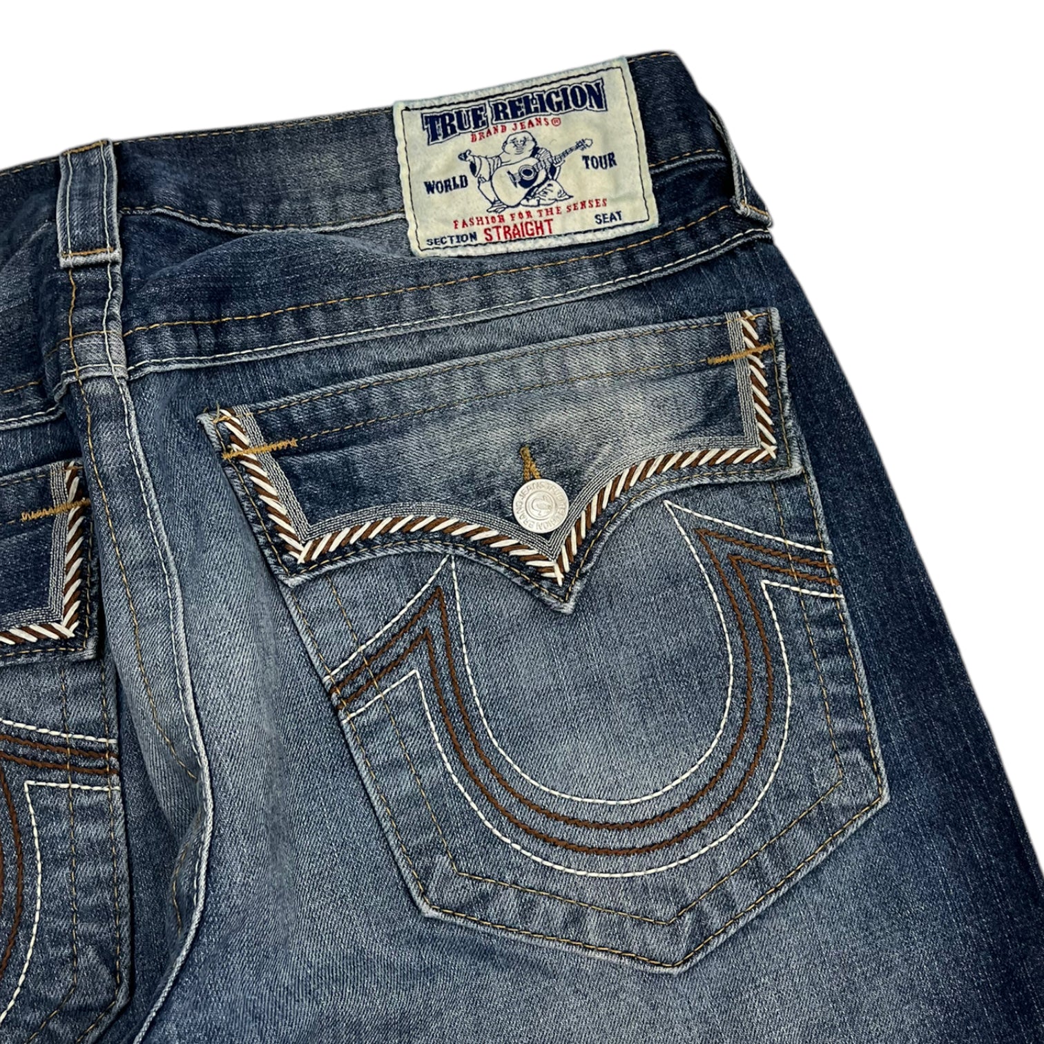 True Religion Straight Cut Denim Navy Thick Pocket Embroidery