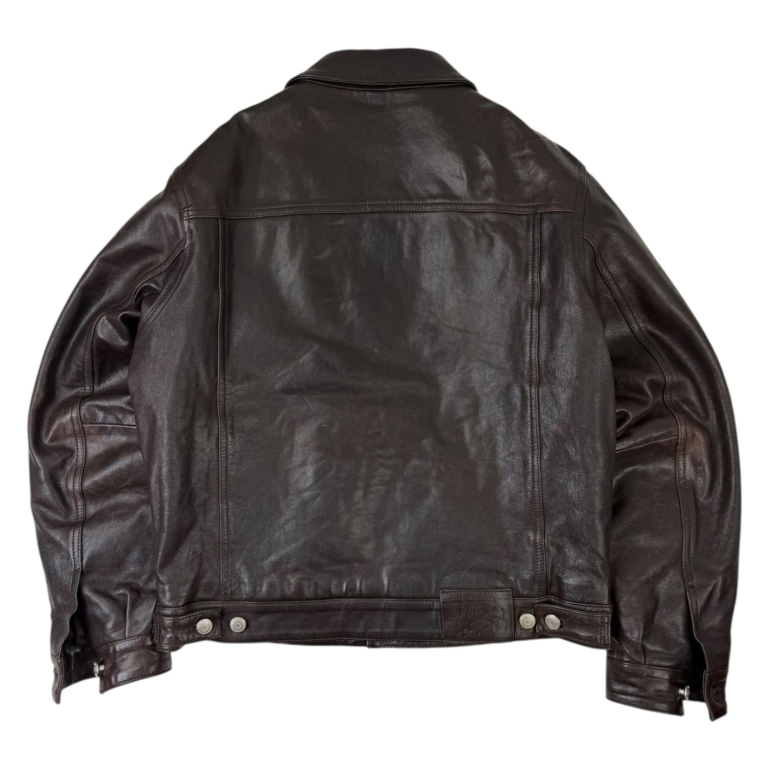 Stussy Leather Trucker Jacket Brown