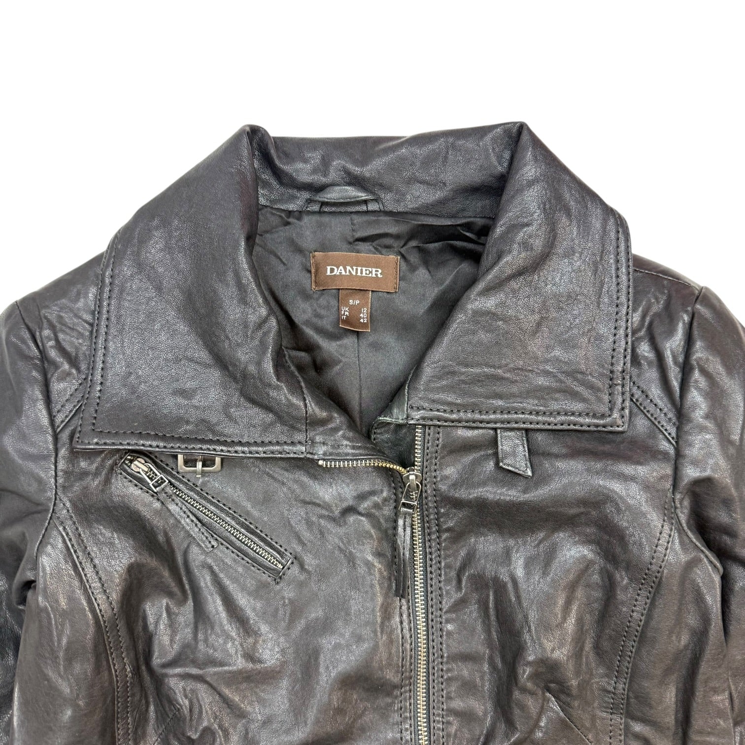 (W) Vintage Danier Leather Asymetric Zip Jacket Black