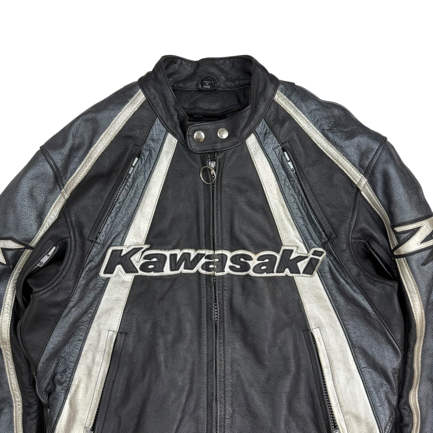 Vintage Kawasaki Leather Moto Jacket Black