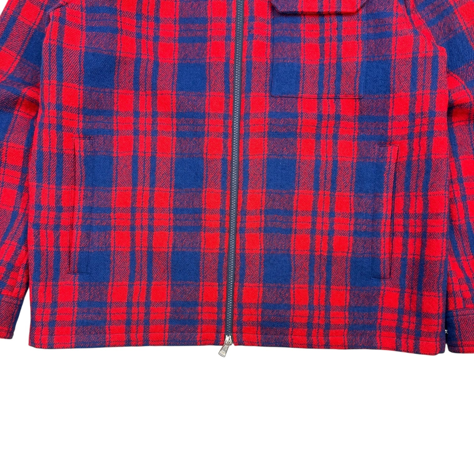 Moncler Plaid Wool Down Zip Jacket Red/Blue