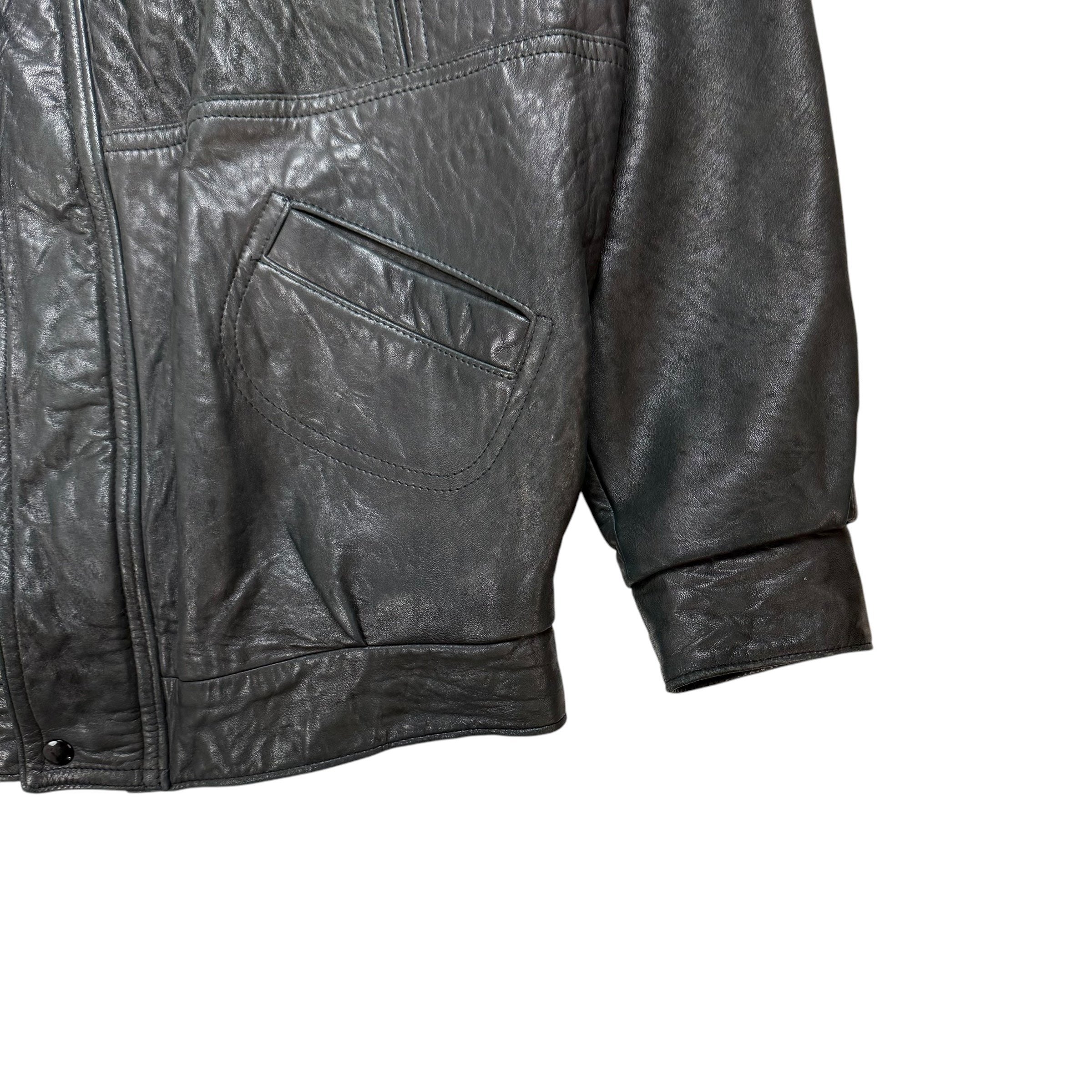 Vintage Leather Bomber Jacket Black