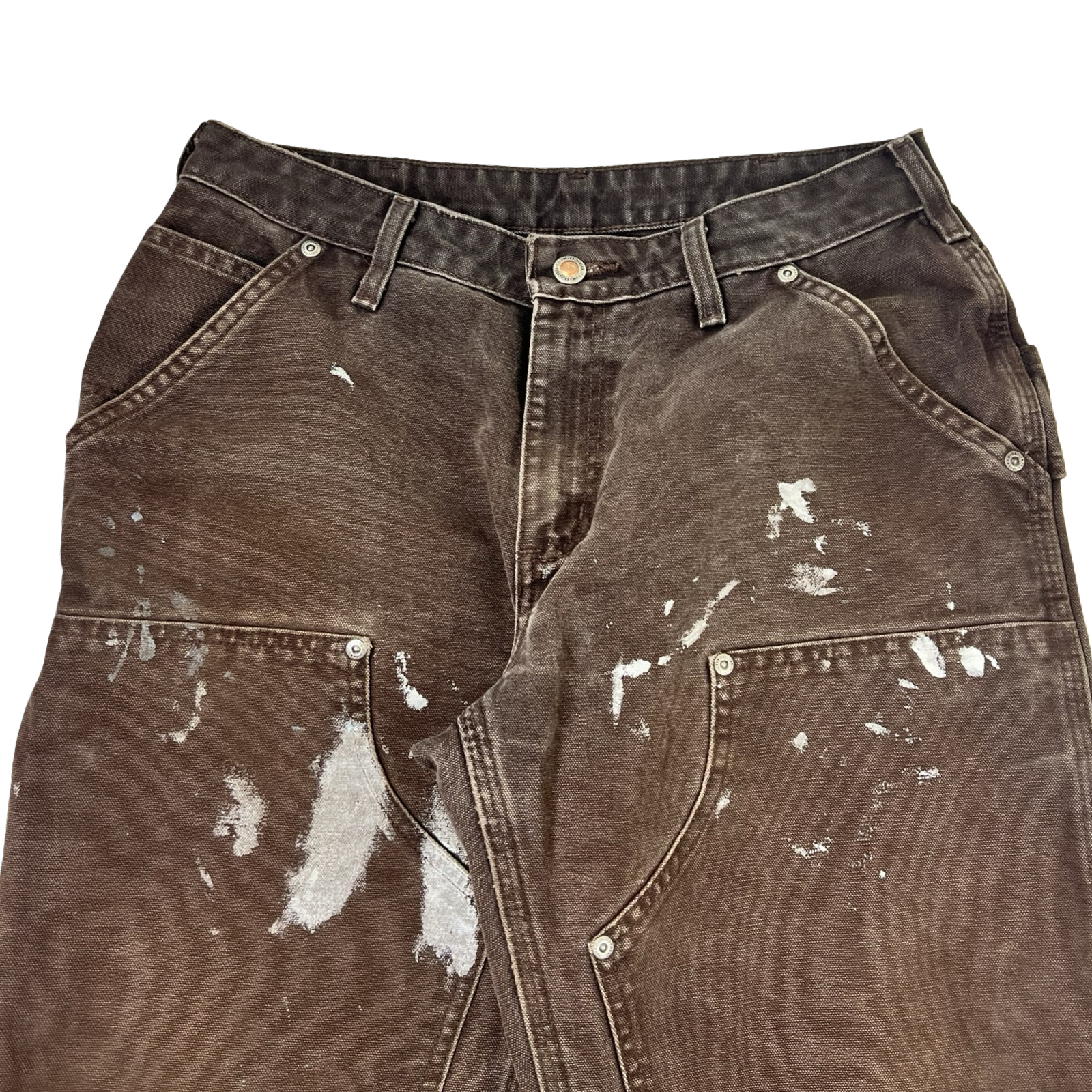 (W) Vintage Carhartt Distressed Double-Knee Canvas Work Pants Brown