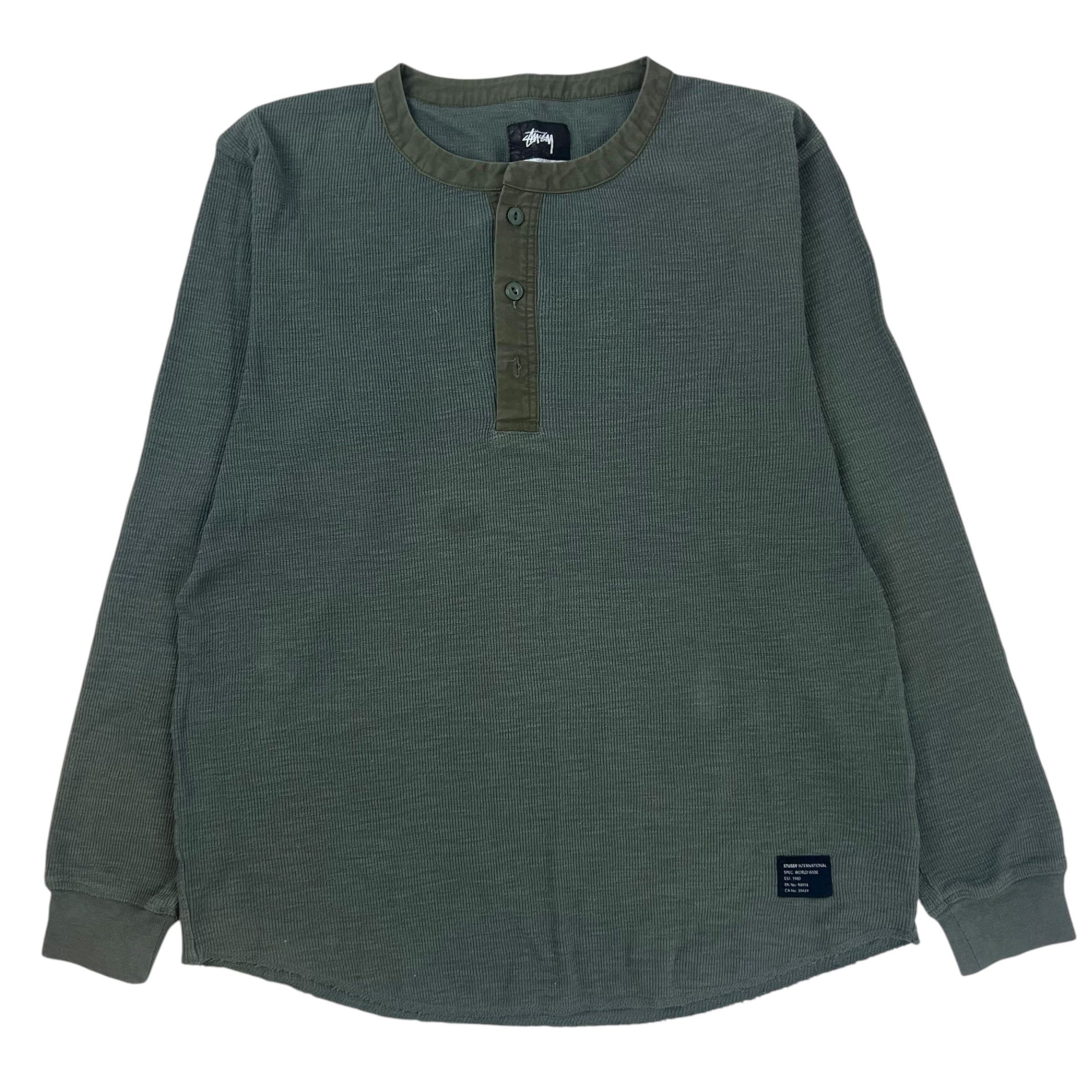 Y2K Stussy Henley Shirt Army Green