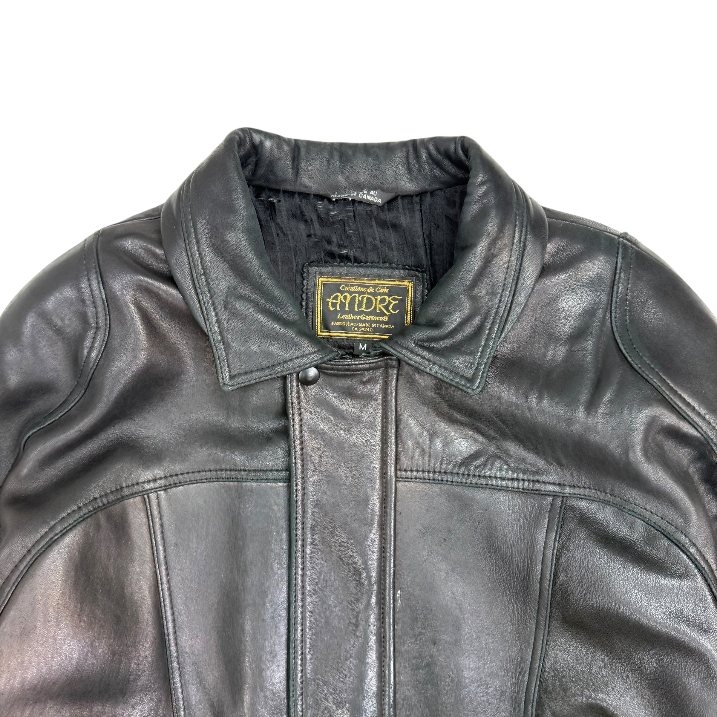 Vintage Leather Bomber Jacket Black