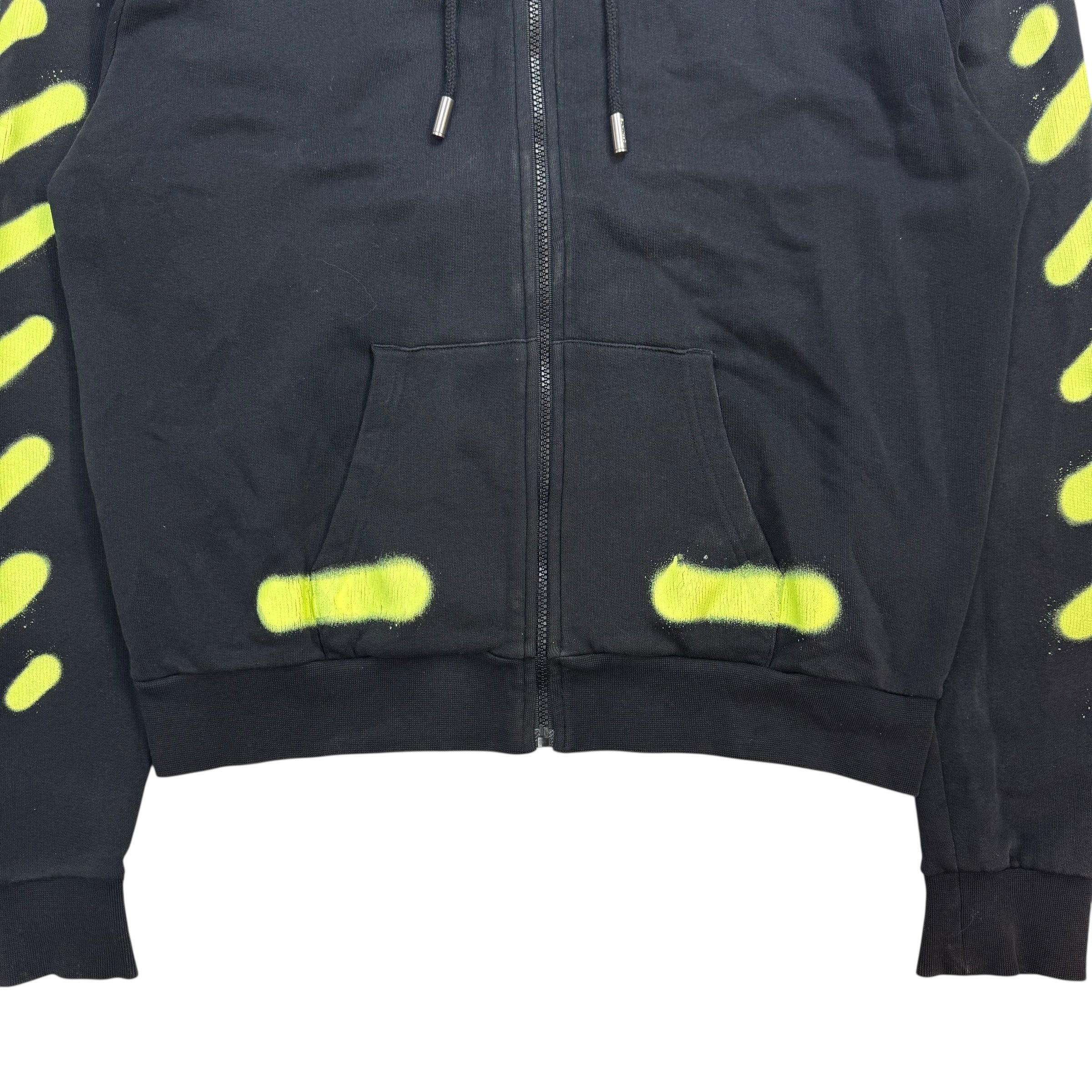 Off-White Diagonal Spray Green Zip Up Hoodie Black