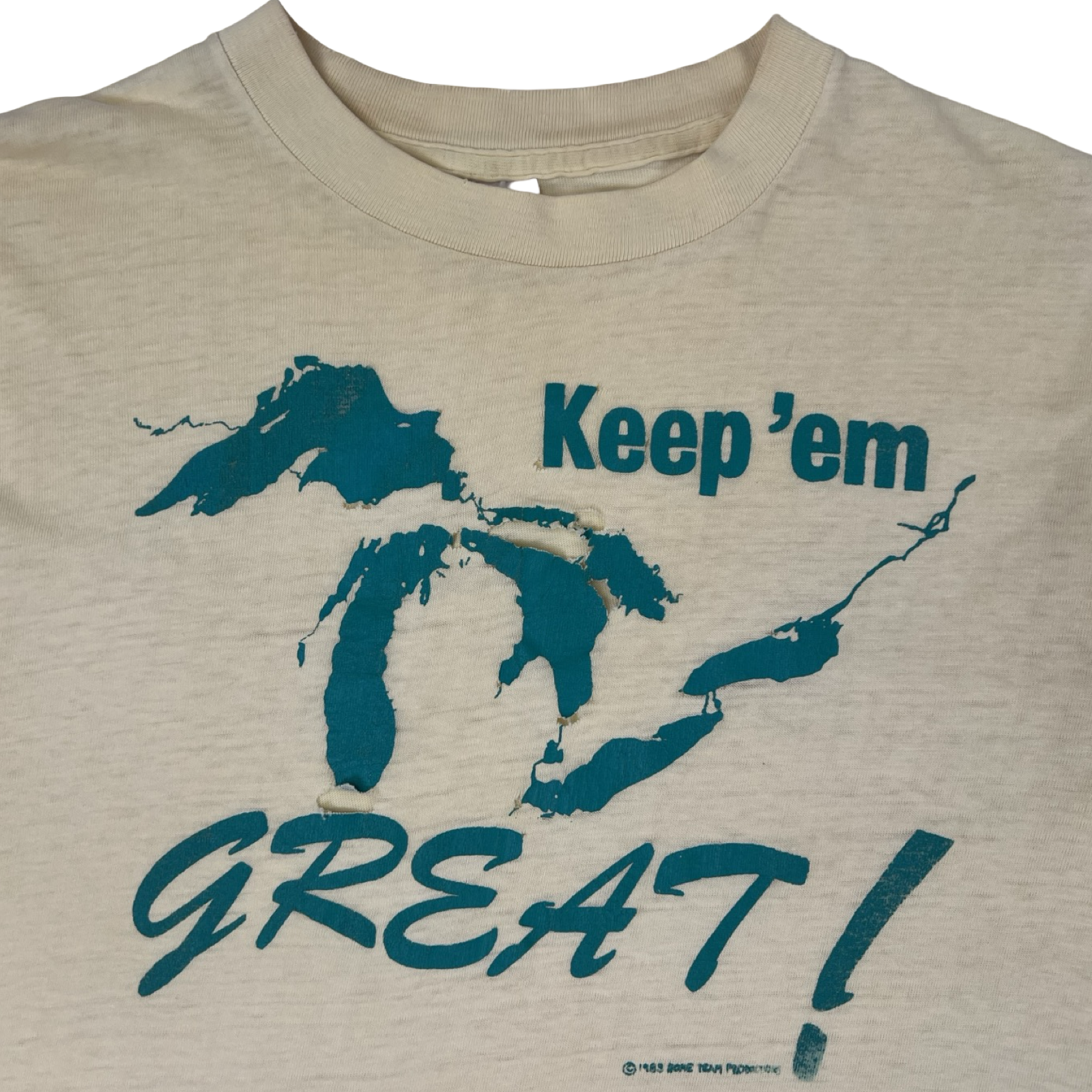 Vintage 1990’s Great Lakes “Keep em Great” Distressed T-Shirt Yellow