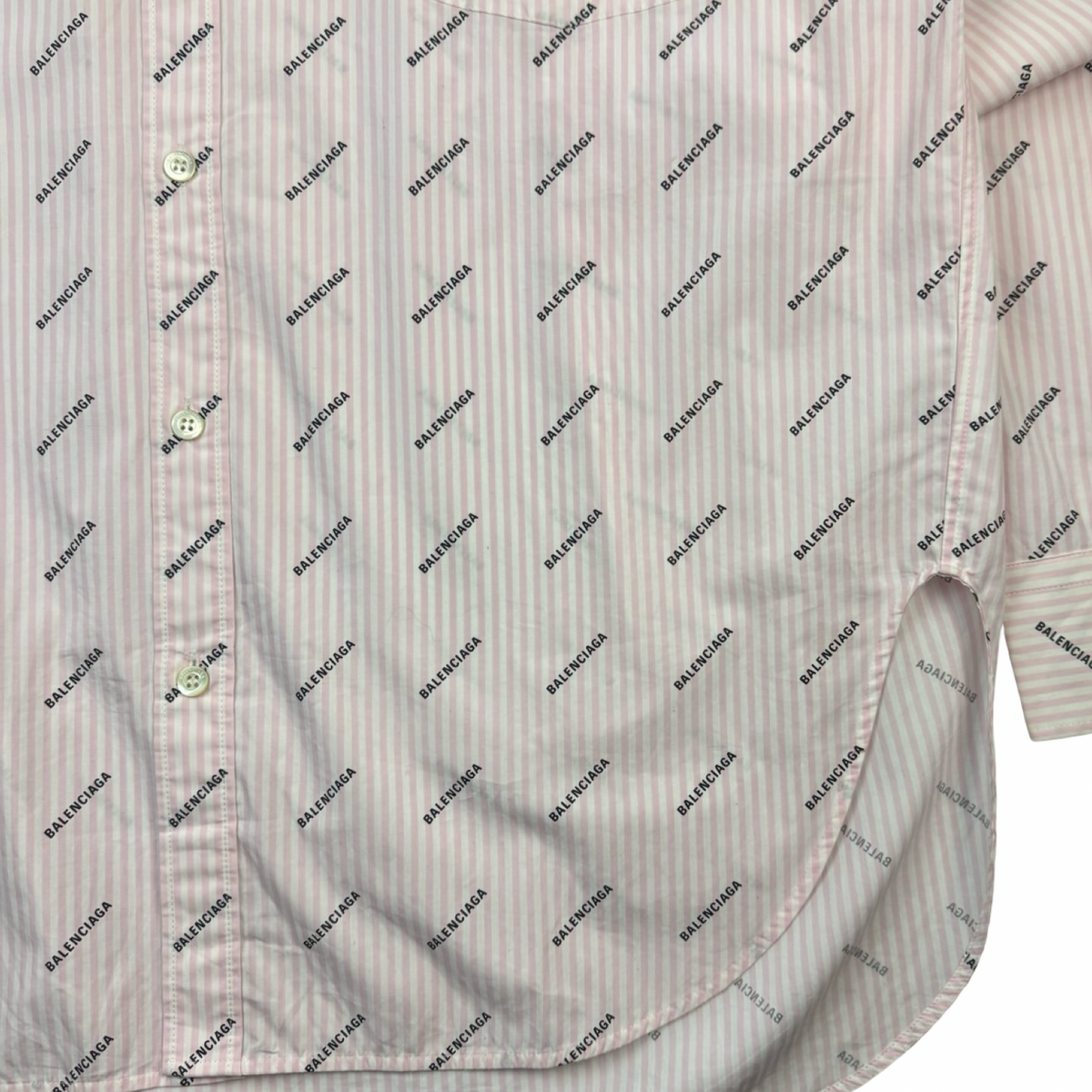 Balenciaga Logo Print Button Up Shirt Pink & White