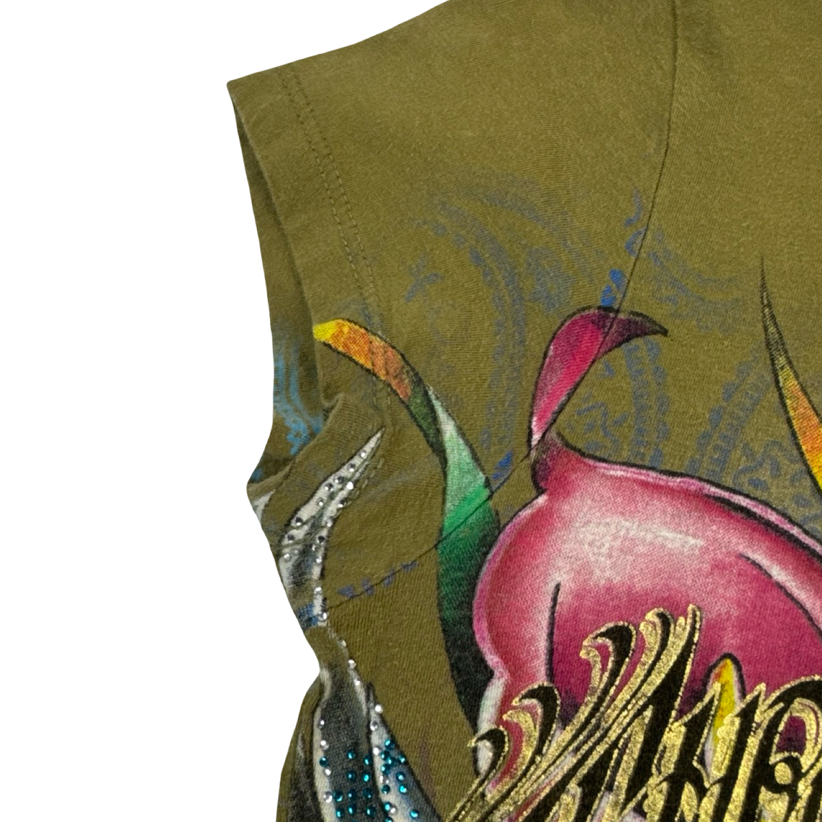 (W) Vintage Christian Audigier Rhinestone Swan With Love T-Shirt