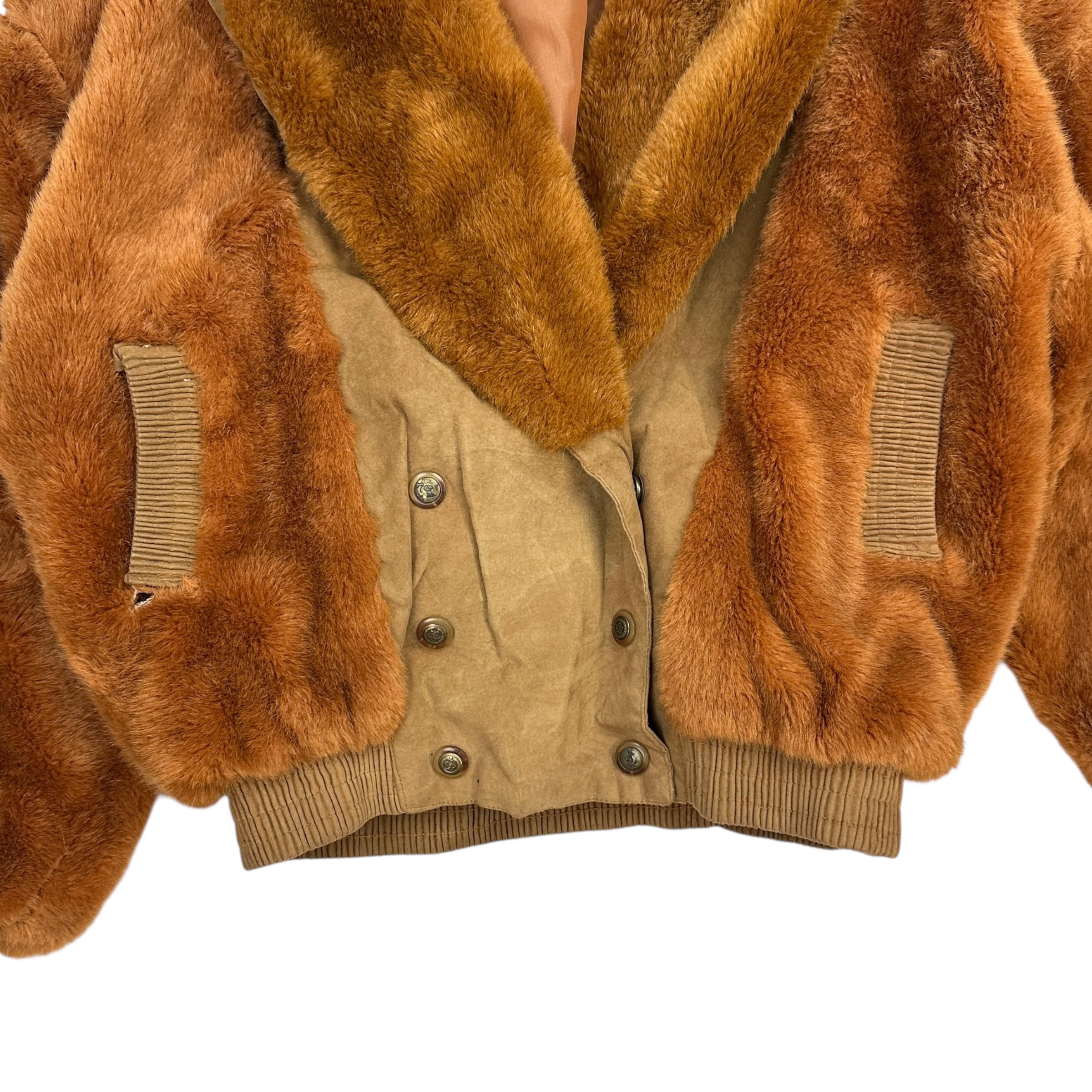 (W) Vintage Faux Fur Nubuck Bomber Jacket Light Brown