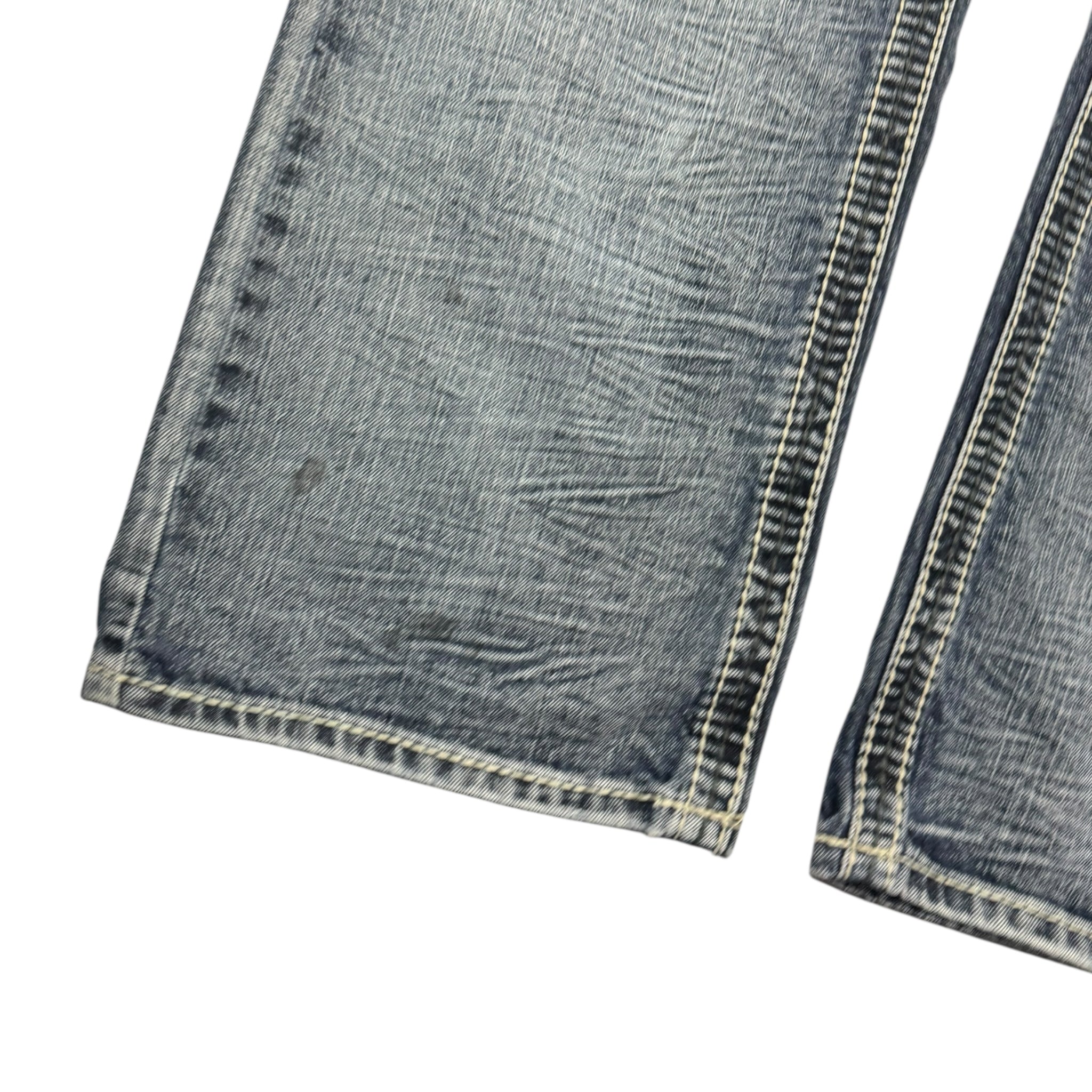 Y2K Black Embroidered Euro Denim Blue Wash Bottoms