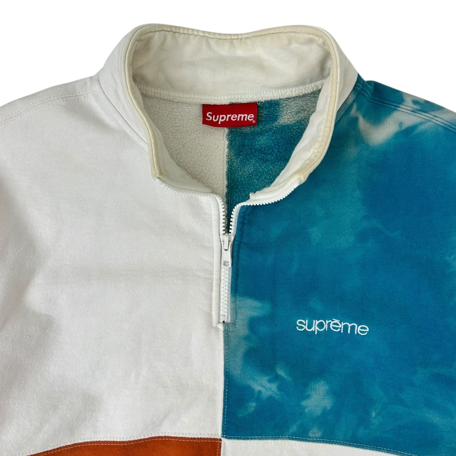 Supreme Color Blocked Half Zip Sweatshirt White/Orange