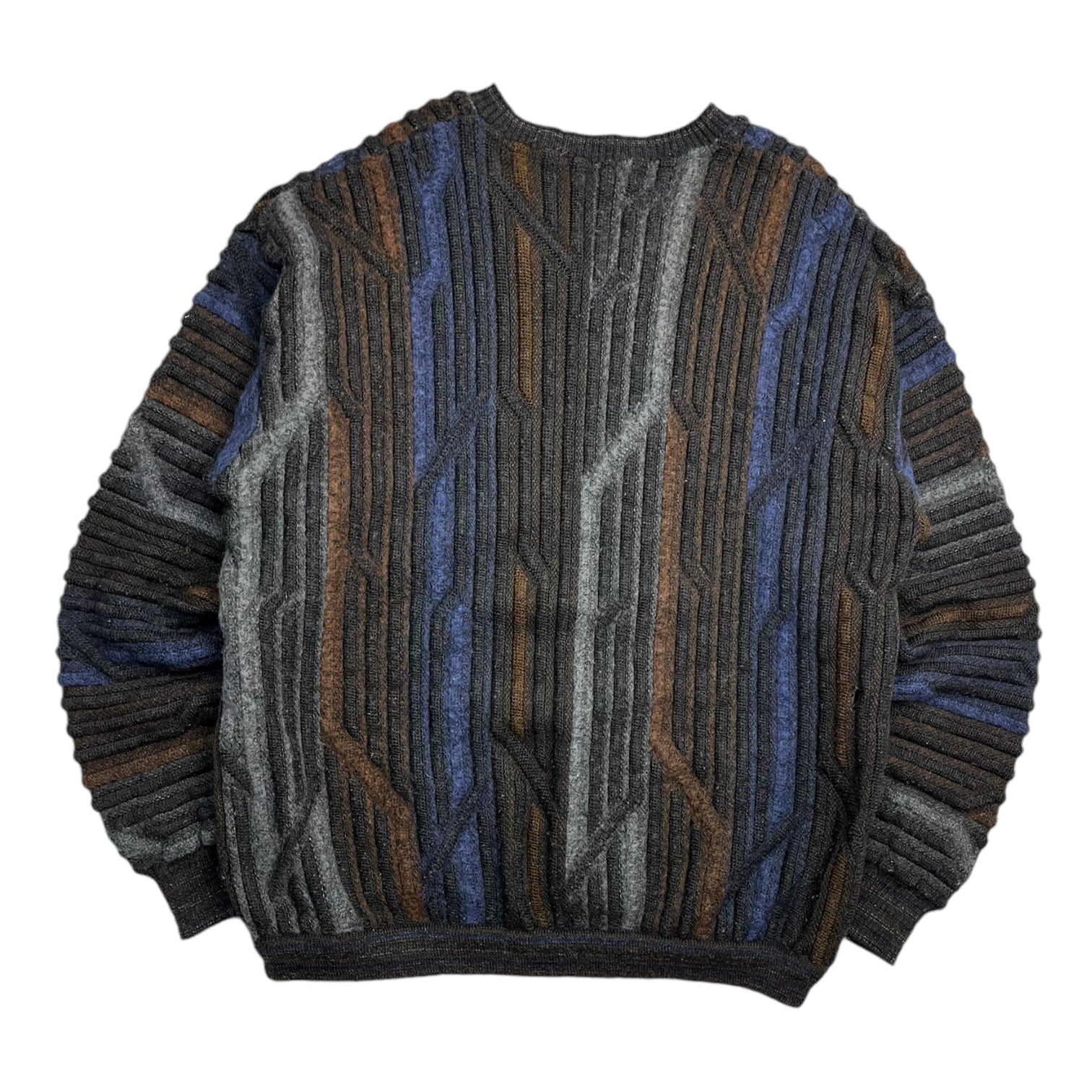 Vintage V-Neck 3D Dark Blue & Brown Knit