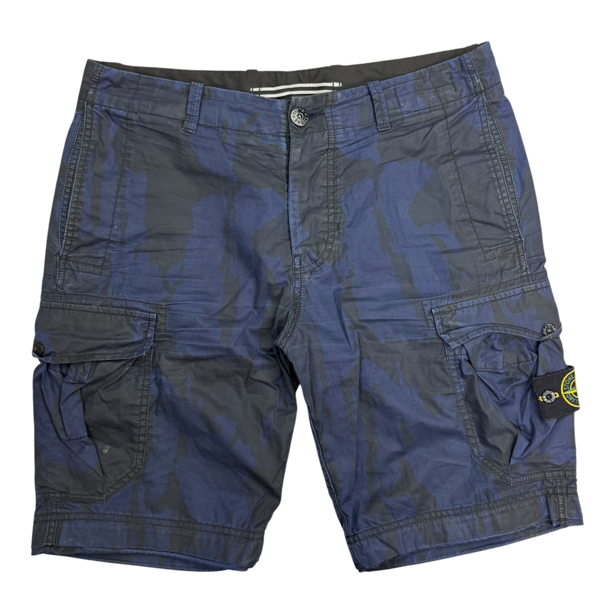 Stone Island Rip Stop Camo Print Shorts Blue