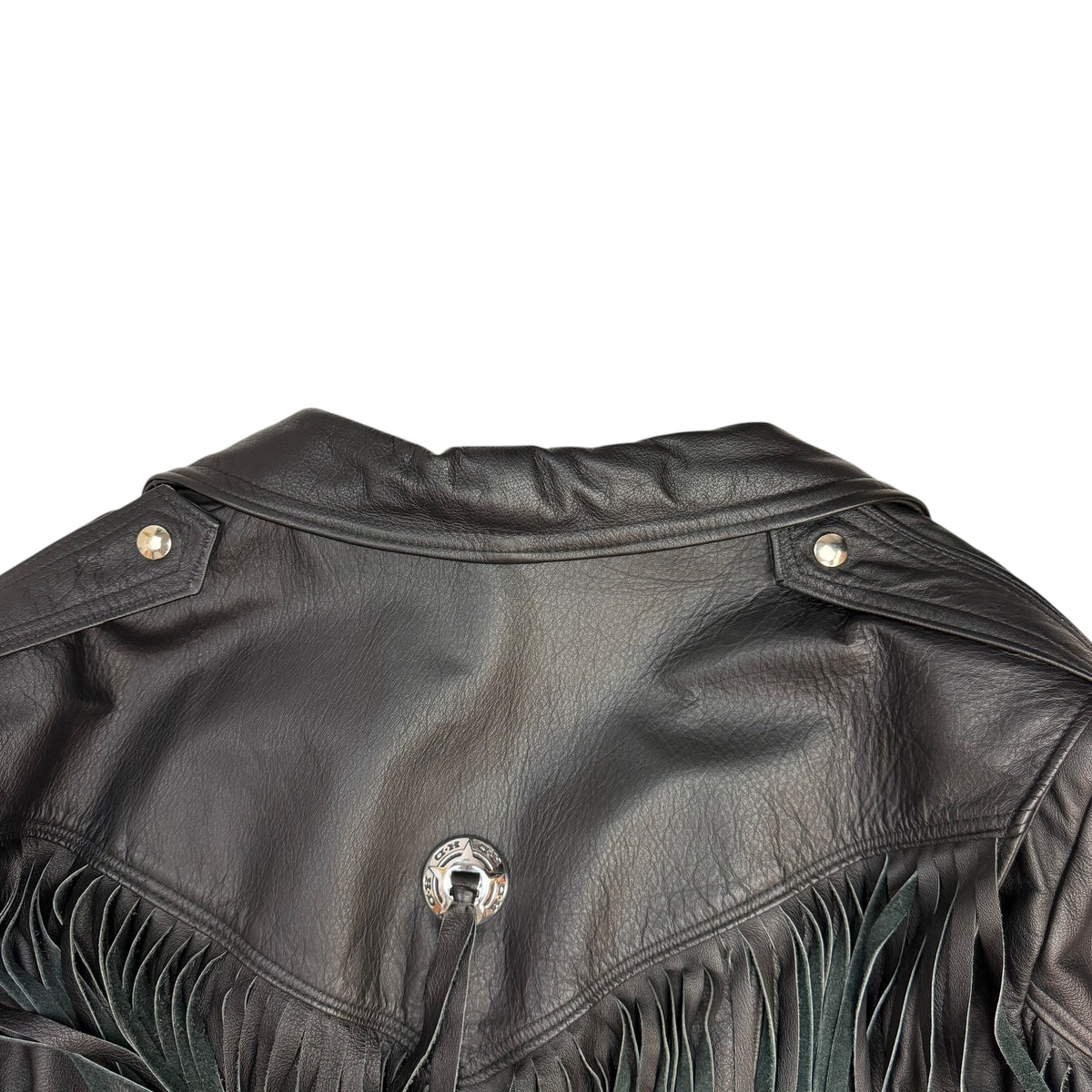 Vintage Leather Fringe Detail Motorcycle Jacket Black