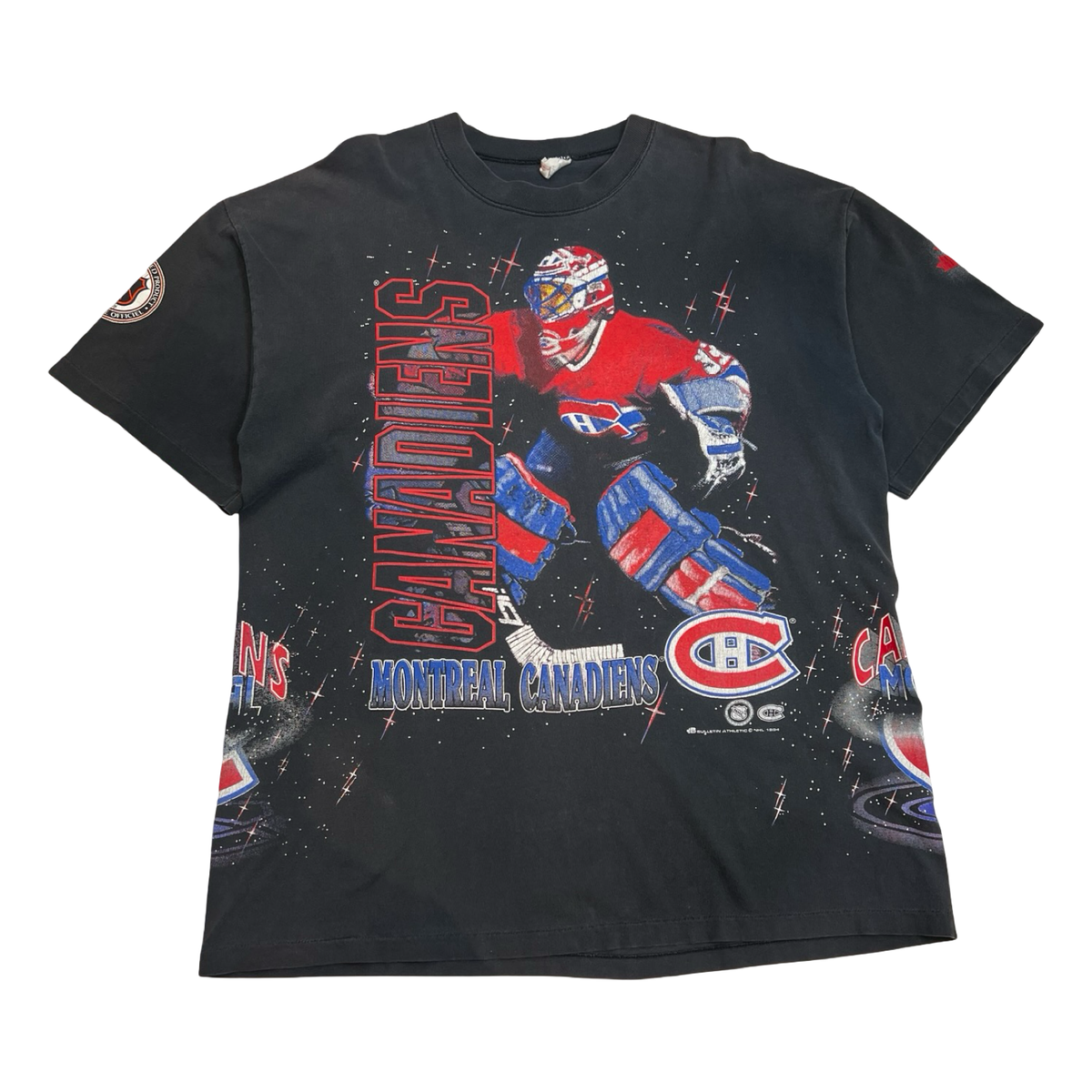 Vintage 1990 Bulletin Athletic Montreal Canadiens All Over Print T-Shirt