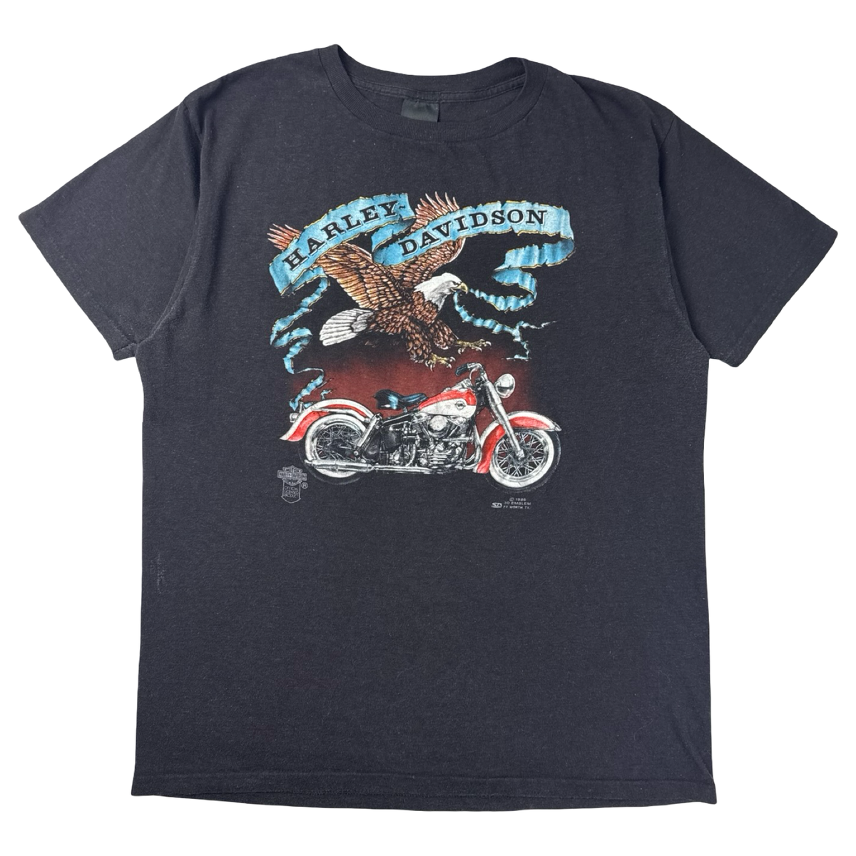 1986 Harley Davidson 3D Emblem Eagle Scroll T-Shirt