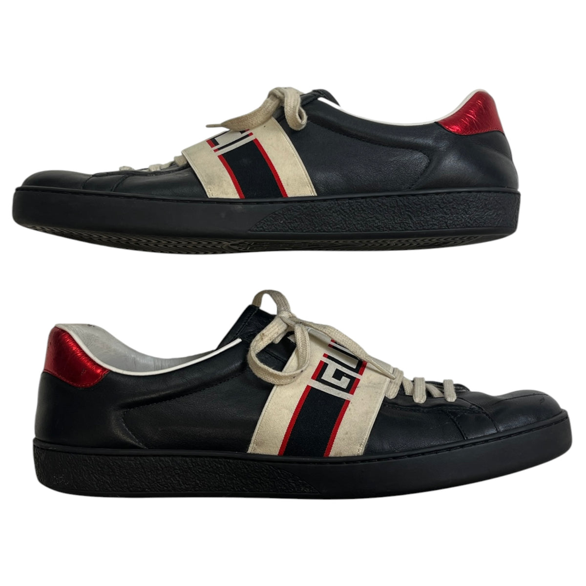 Gucci New Ace Stripe Black Leather Sneakers (Used)