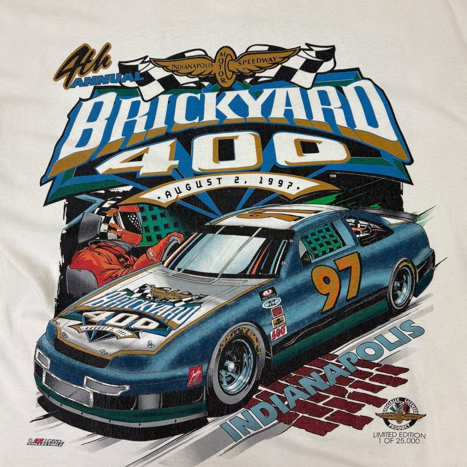 Vintage 1997 Indianapolis 4th Annual Brickyard 400 Race T-Shirt White
