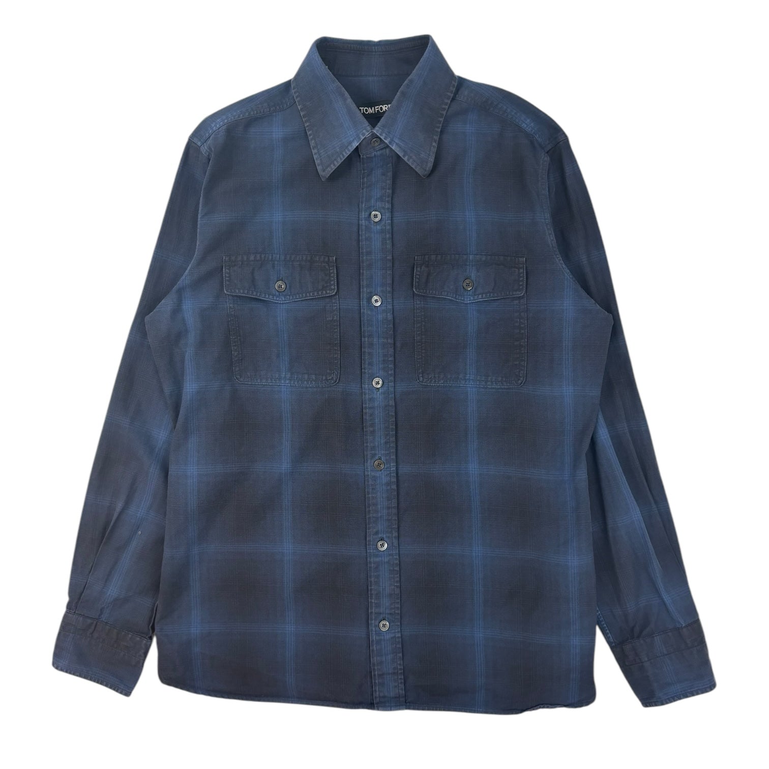 Tom Ford Plaid Check Cotton Button-Up Blue