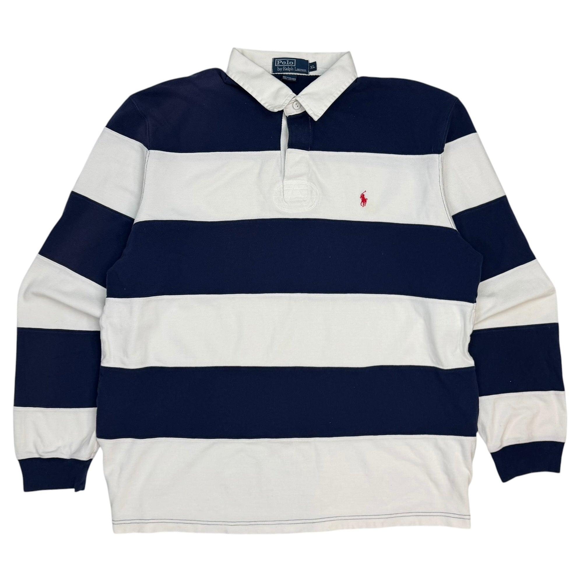 Vintage Polo Ralph Lauren Striped Rugby Longsleeve Polo Navy/White