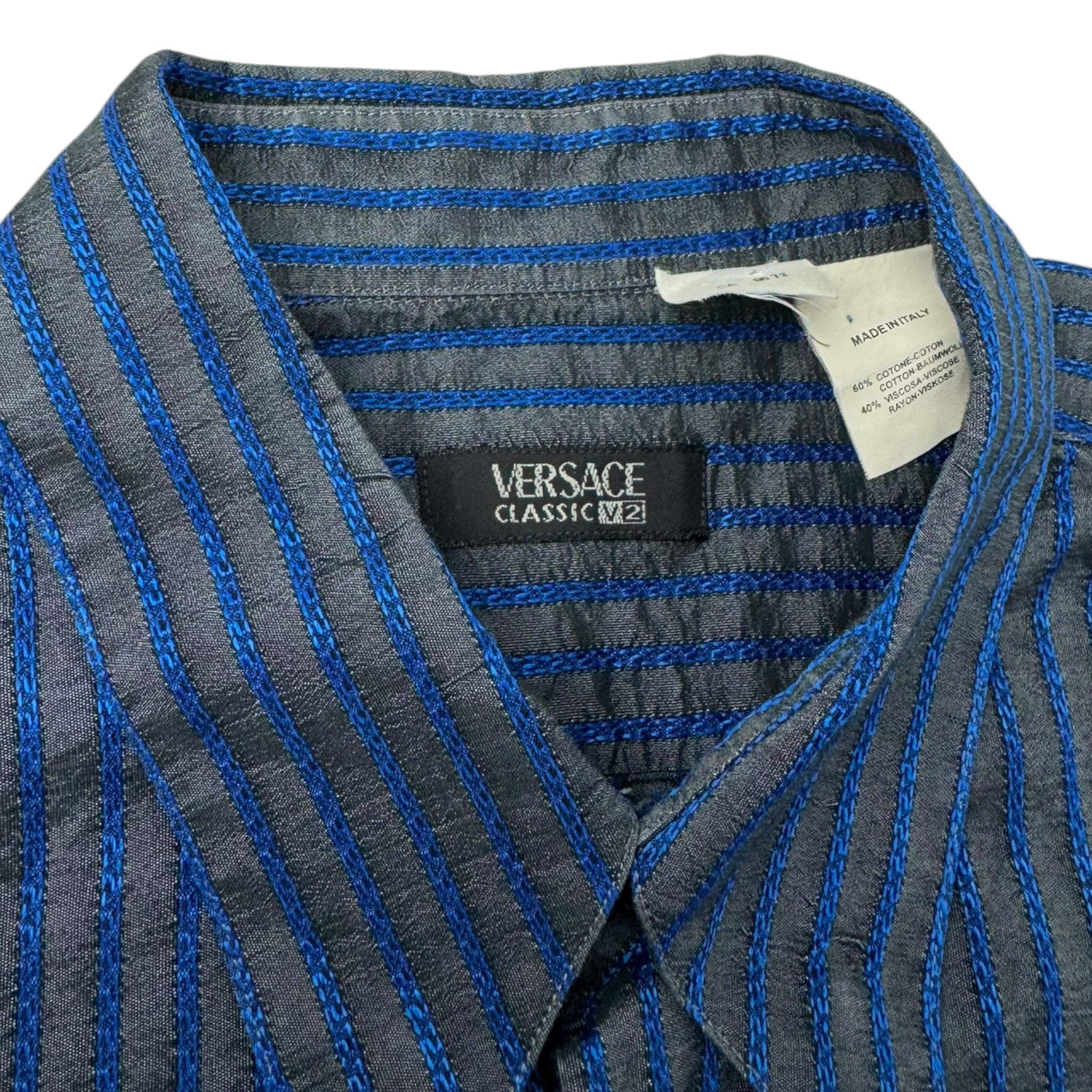 Vintage Versace Button Up Striped Blue/Grey