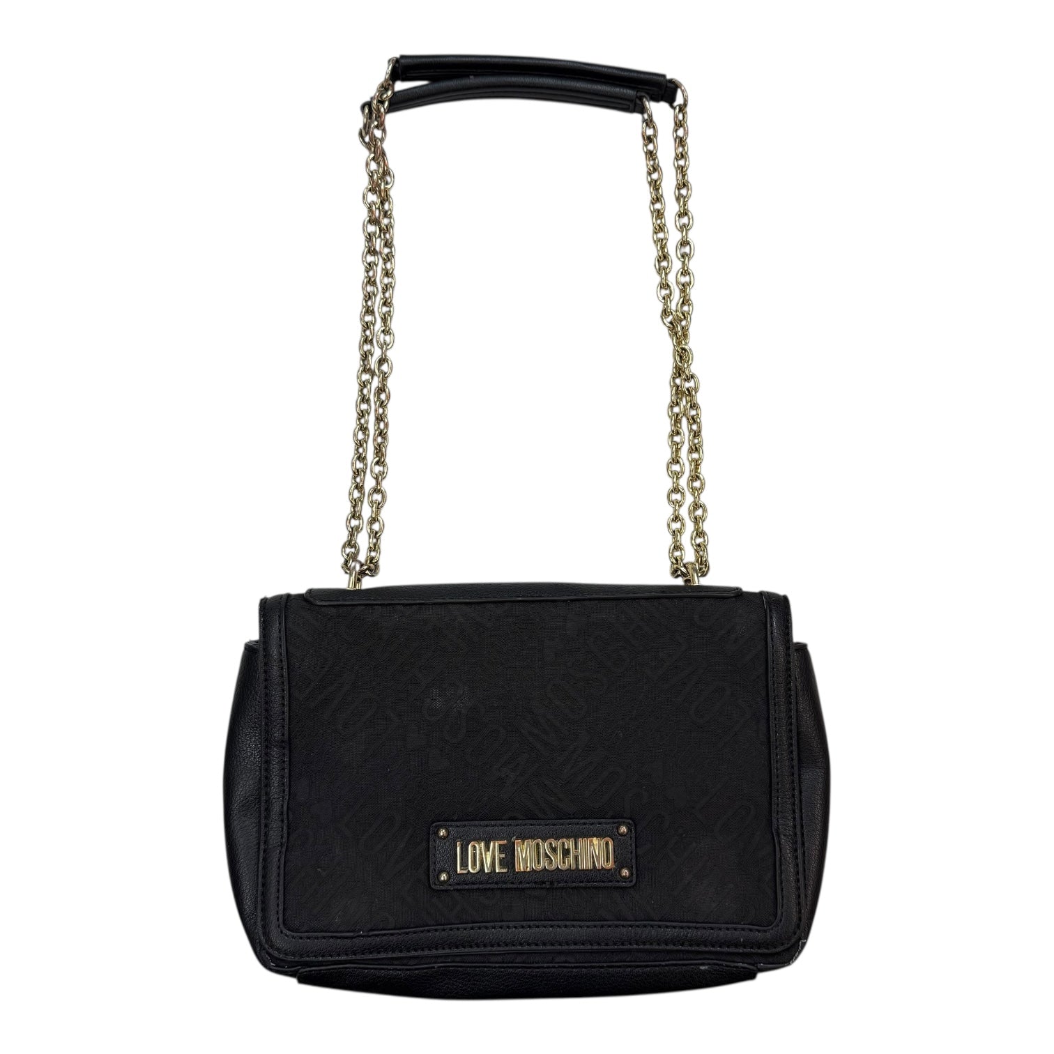 Love Moschino Faux Leather-trimmed Jacquard Shoulder Bag Black