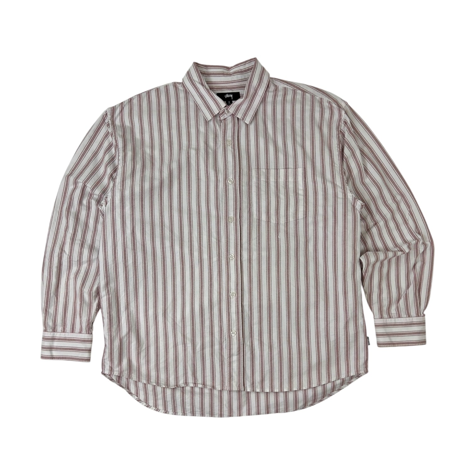Stussy Striped Long Sleeve Striped Button Up Shirt White/Pink