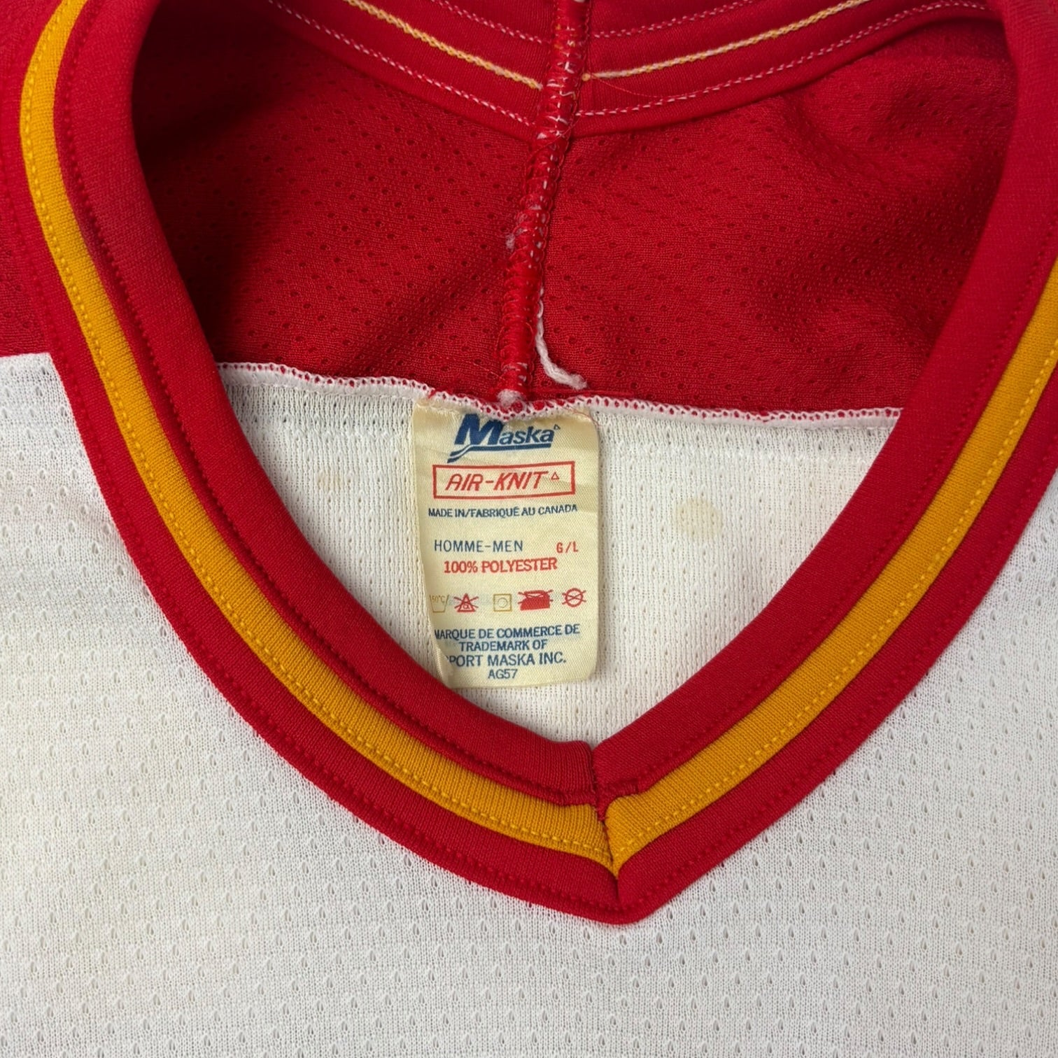 1990 Custom Calgary Flames Maska NHL Home Jersey White