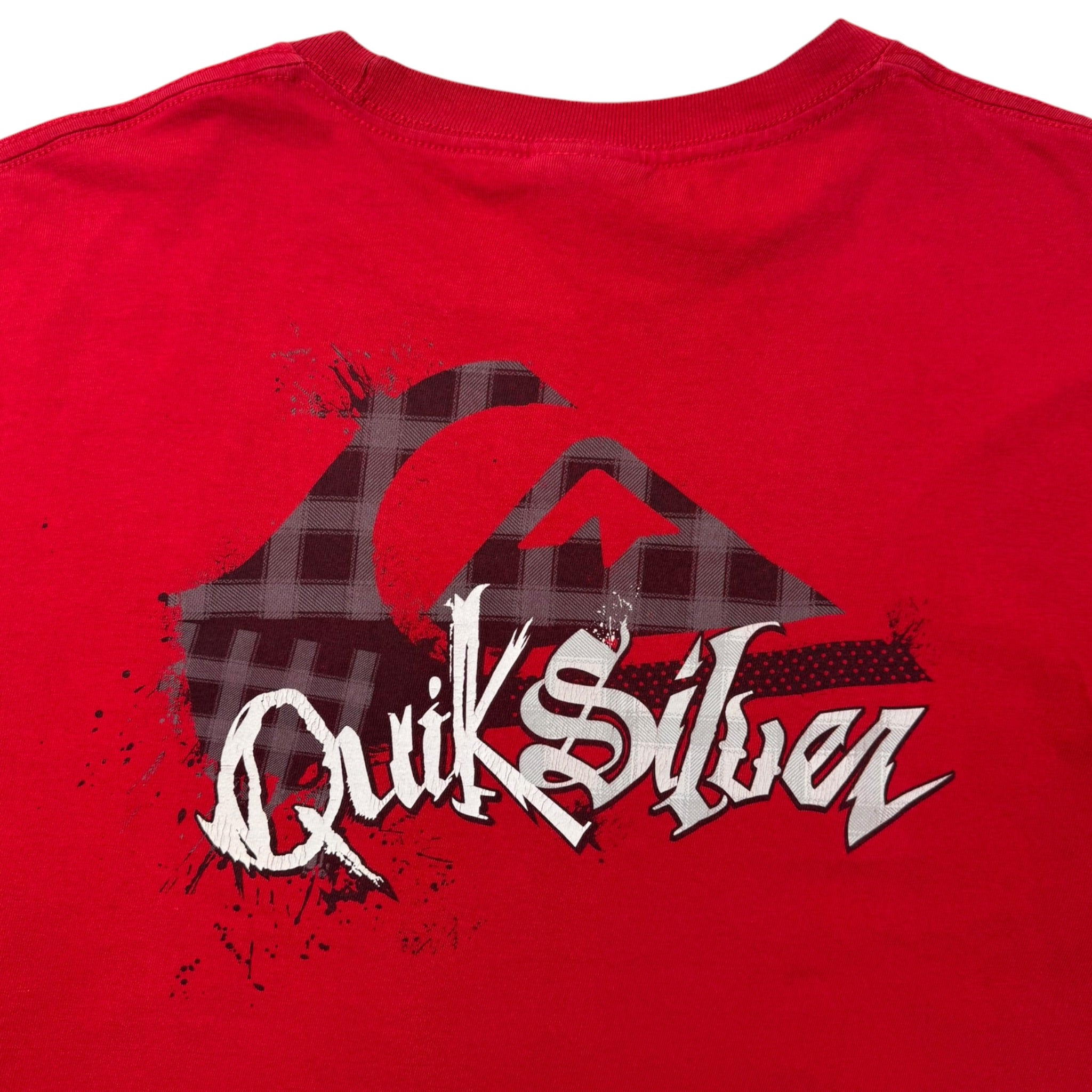 Vintage Y2K Quiksilver Tartan Logo Longsleeve Shirt Red