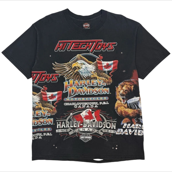 Vintage Harley Davidson Canadian Test Print Double Sided Tee Black