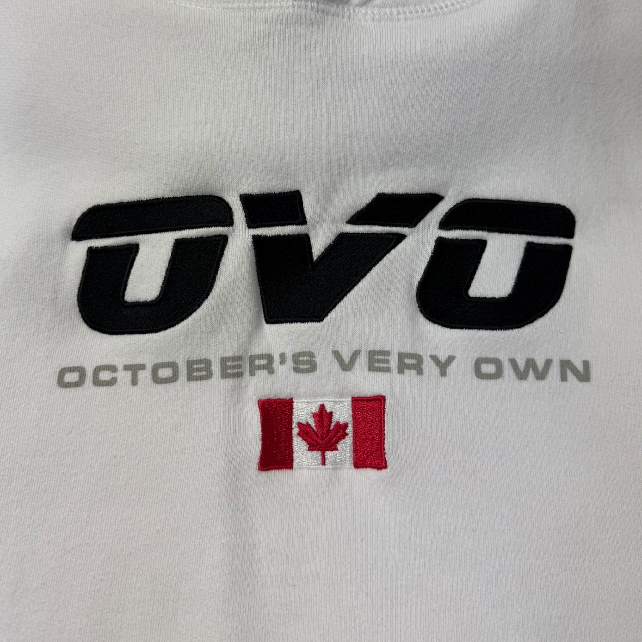 OVO Embroidered Spellout Flag Hoodie White