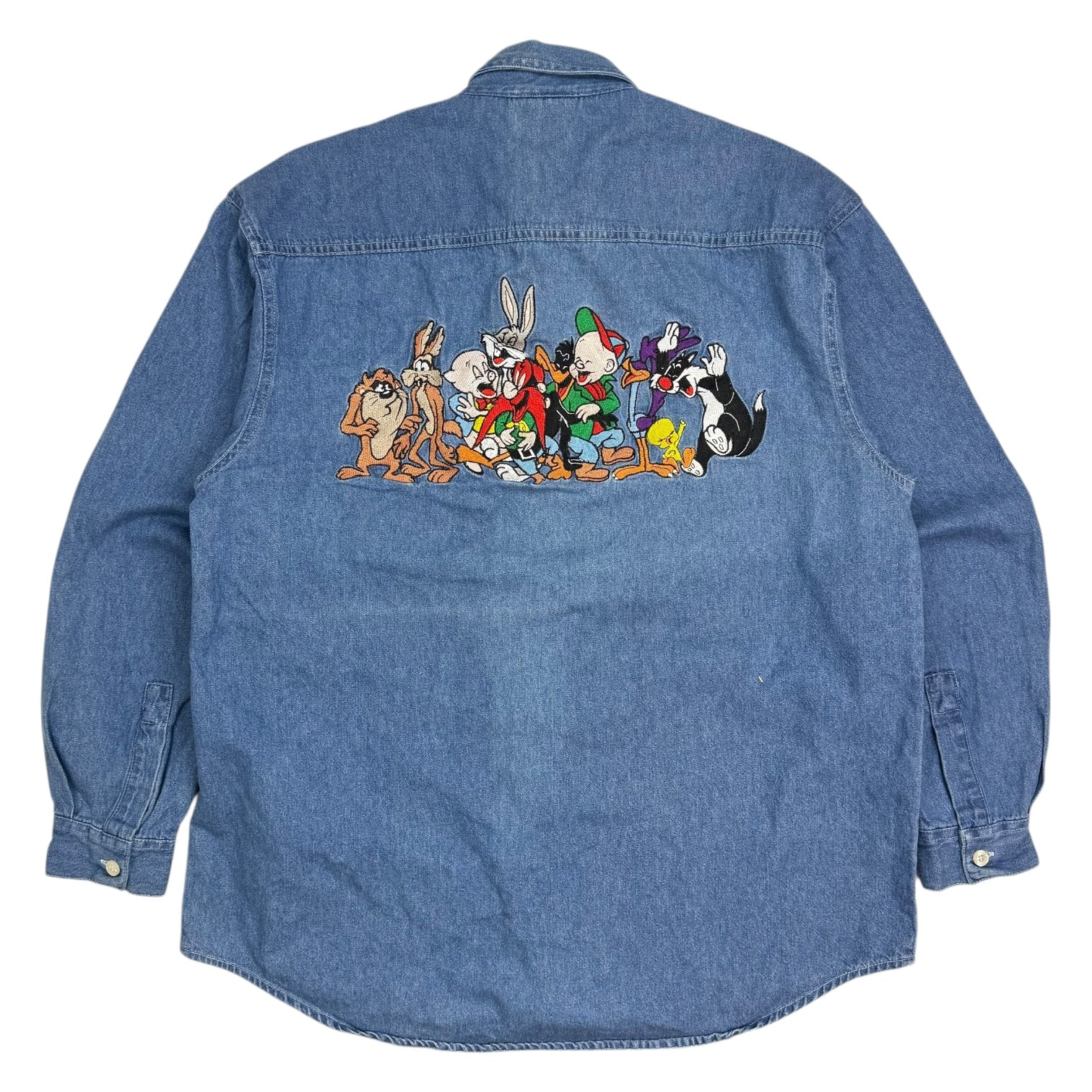 1993 Looney Tunes Denim Button Up Shirt Dark Blue