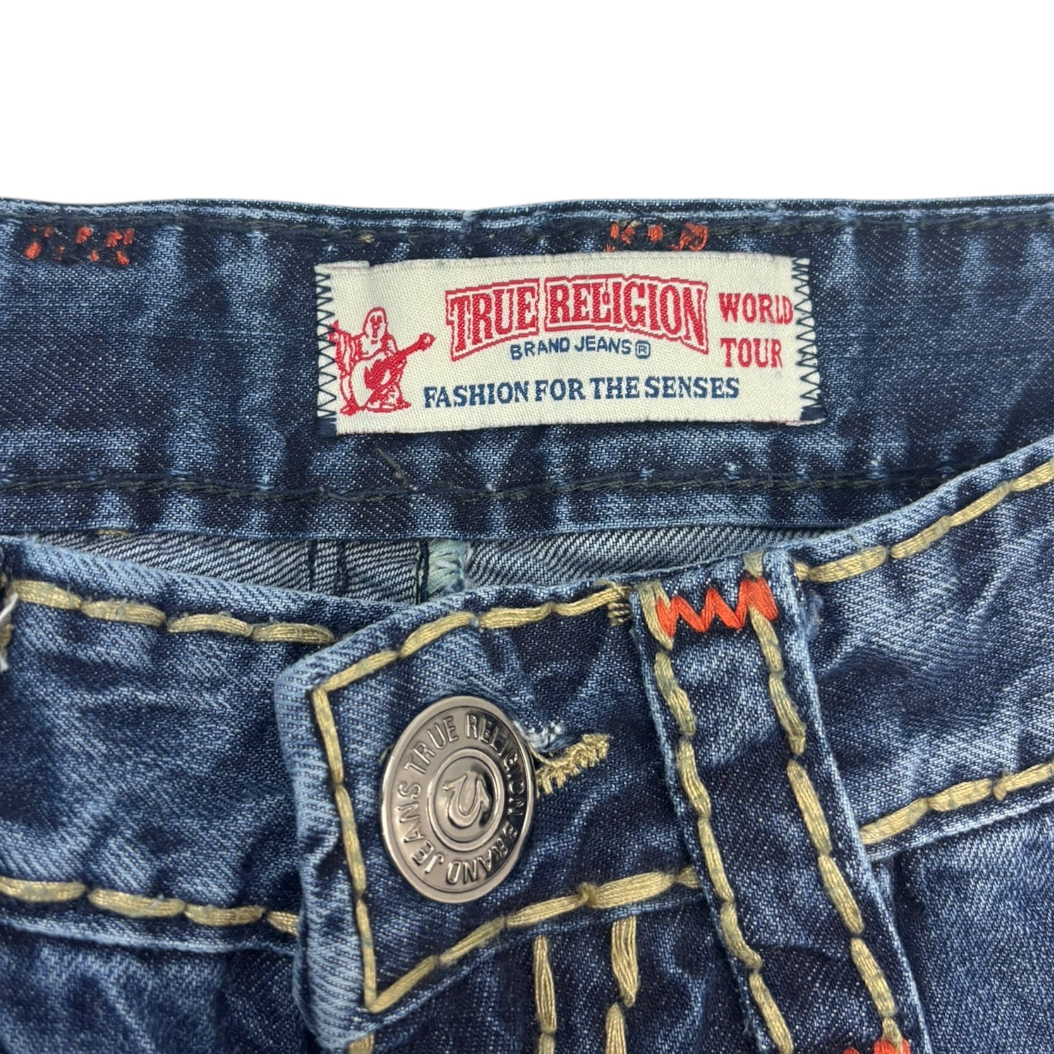 Vintage True Religion Contrast Stitched Dark Wash Denim Bottoms