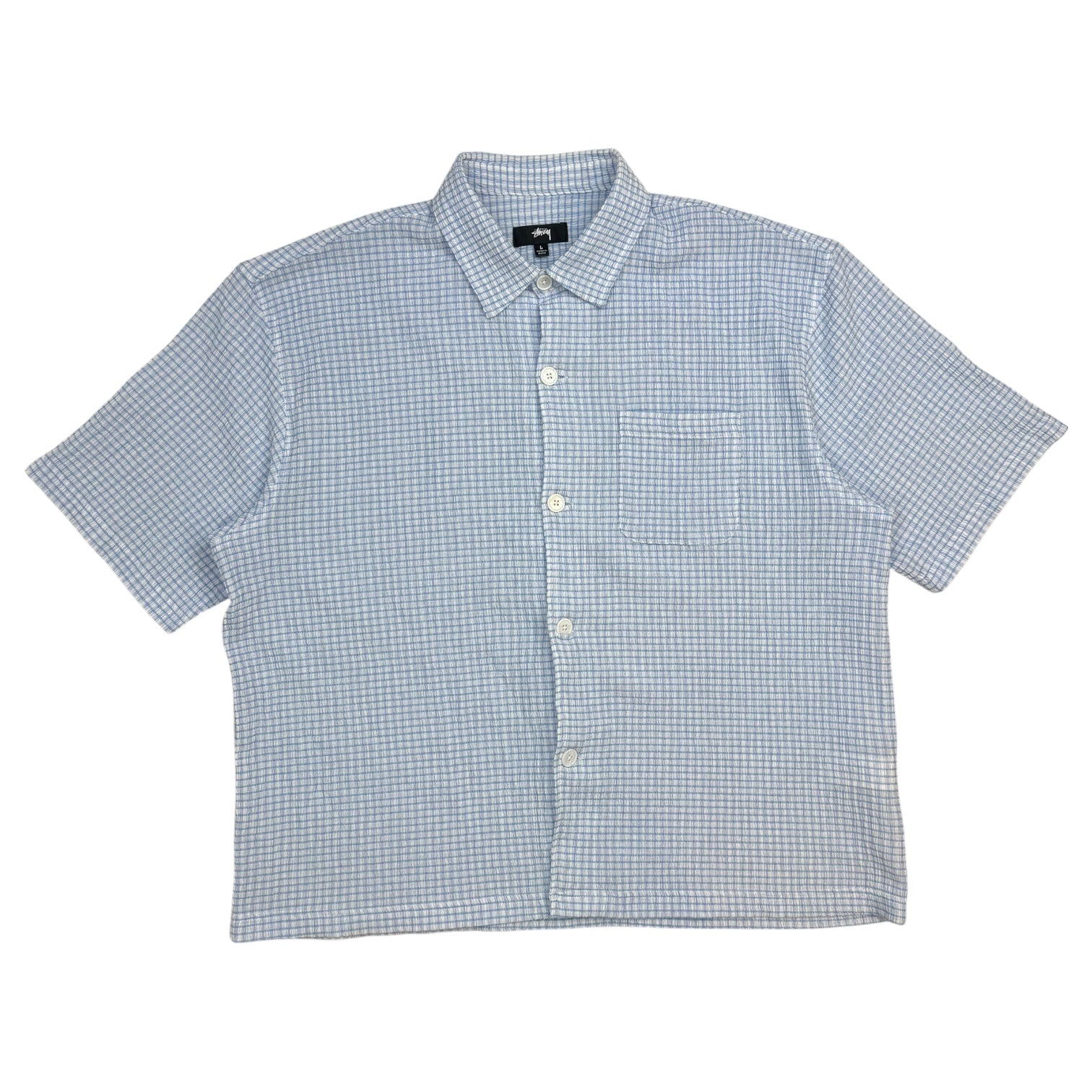 Stussy Flat Bottom Crinkled Shirt Blue/White