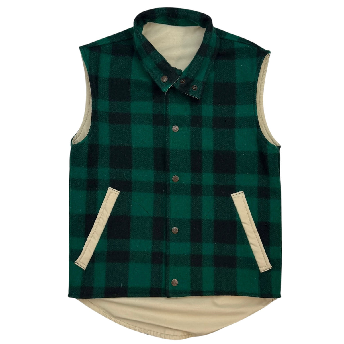 Vintage Pioneer Reversible Plaid Vest Green/Tan