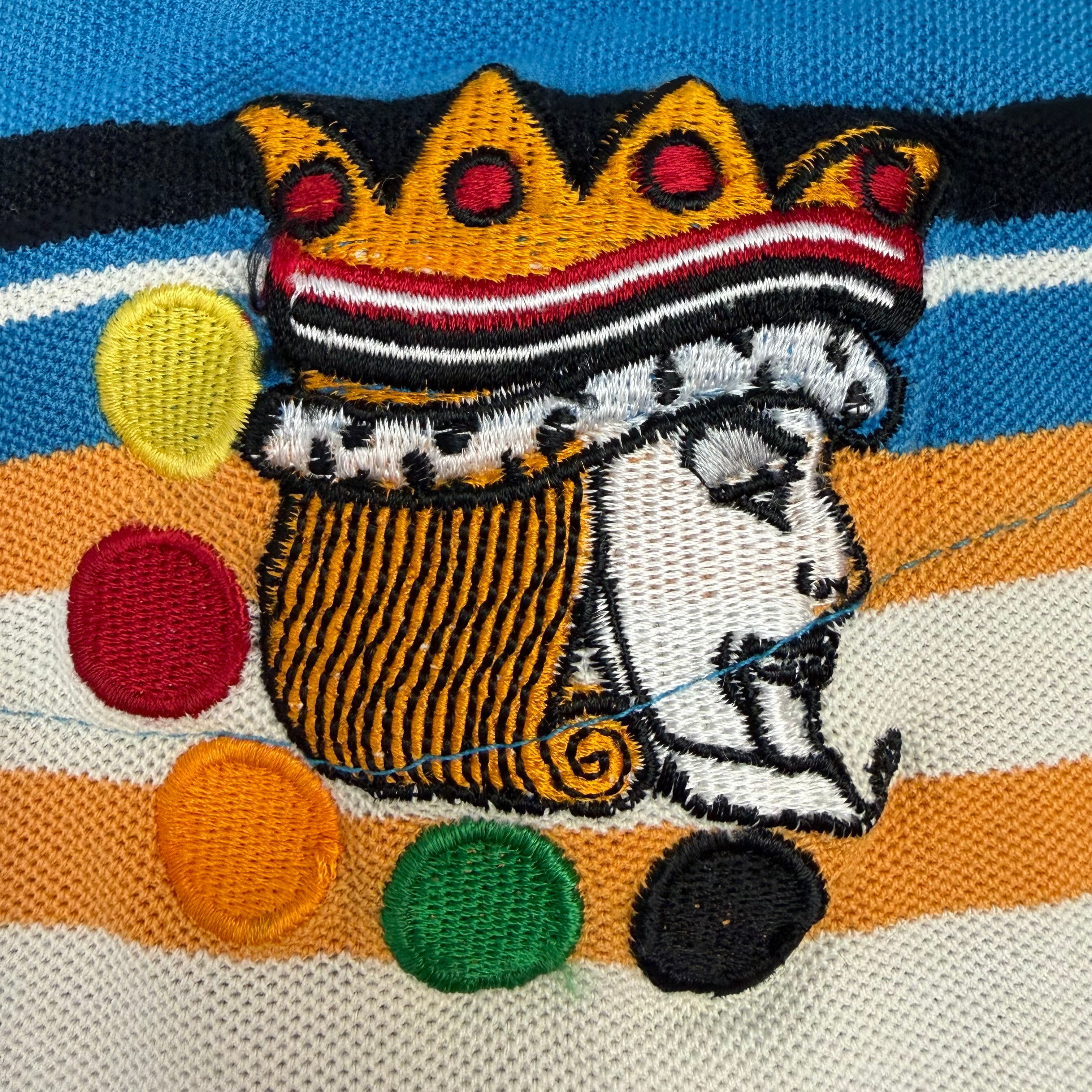 Vintage Coogi Embroidered Jester Striped Button Up Polo Shirt Blue/Yellow