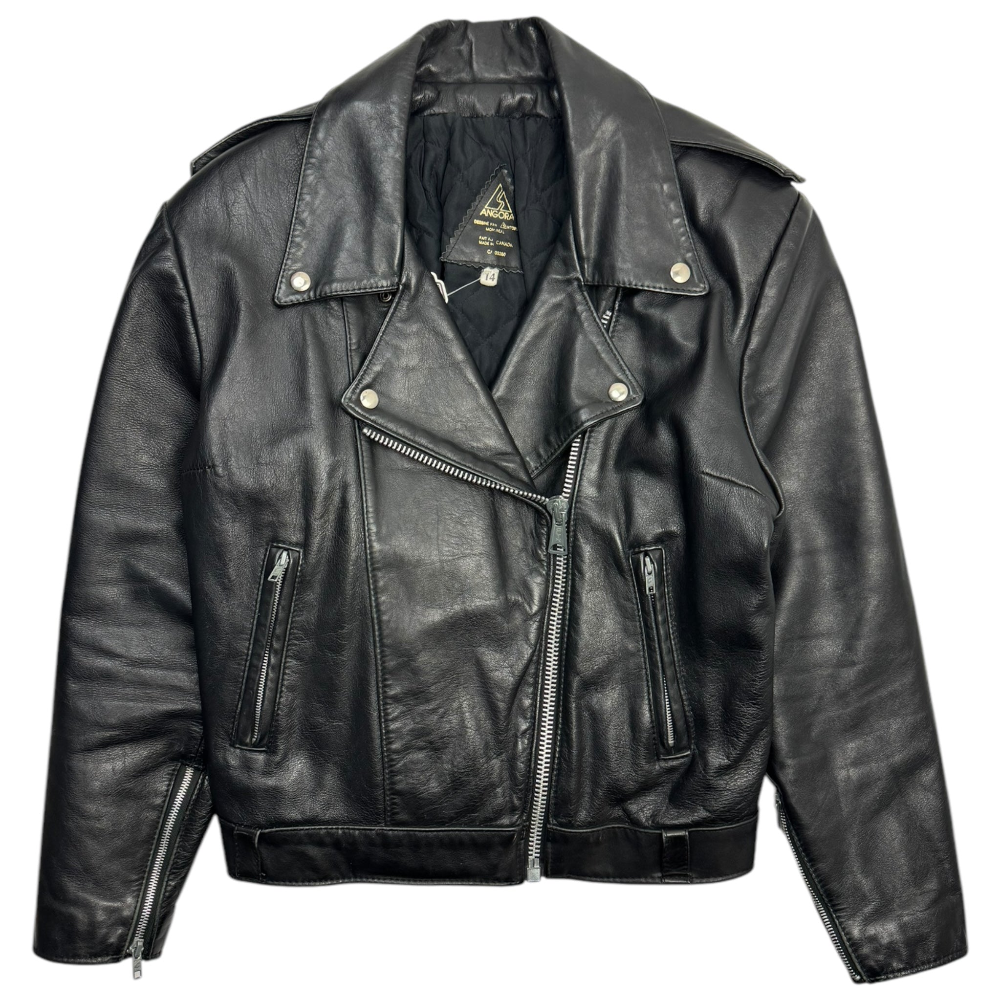 Vintage Angora Leather Biker Jacket Black