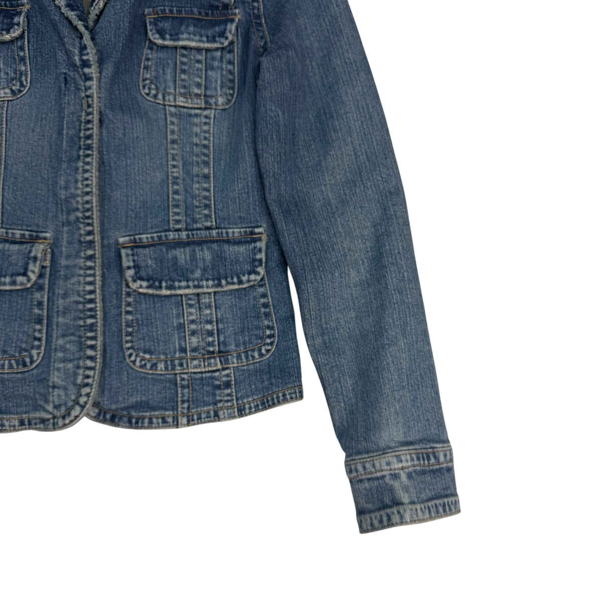 (W) Vintage Frayed Trim Denim Jacket Blue