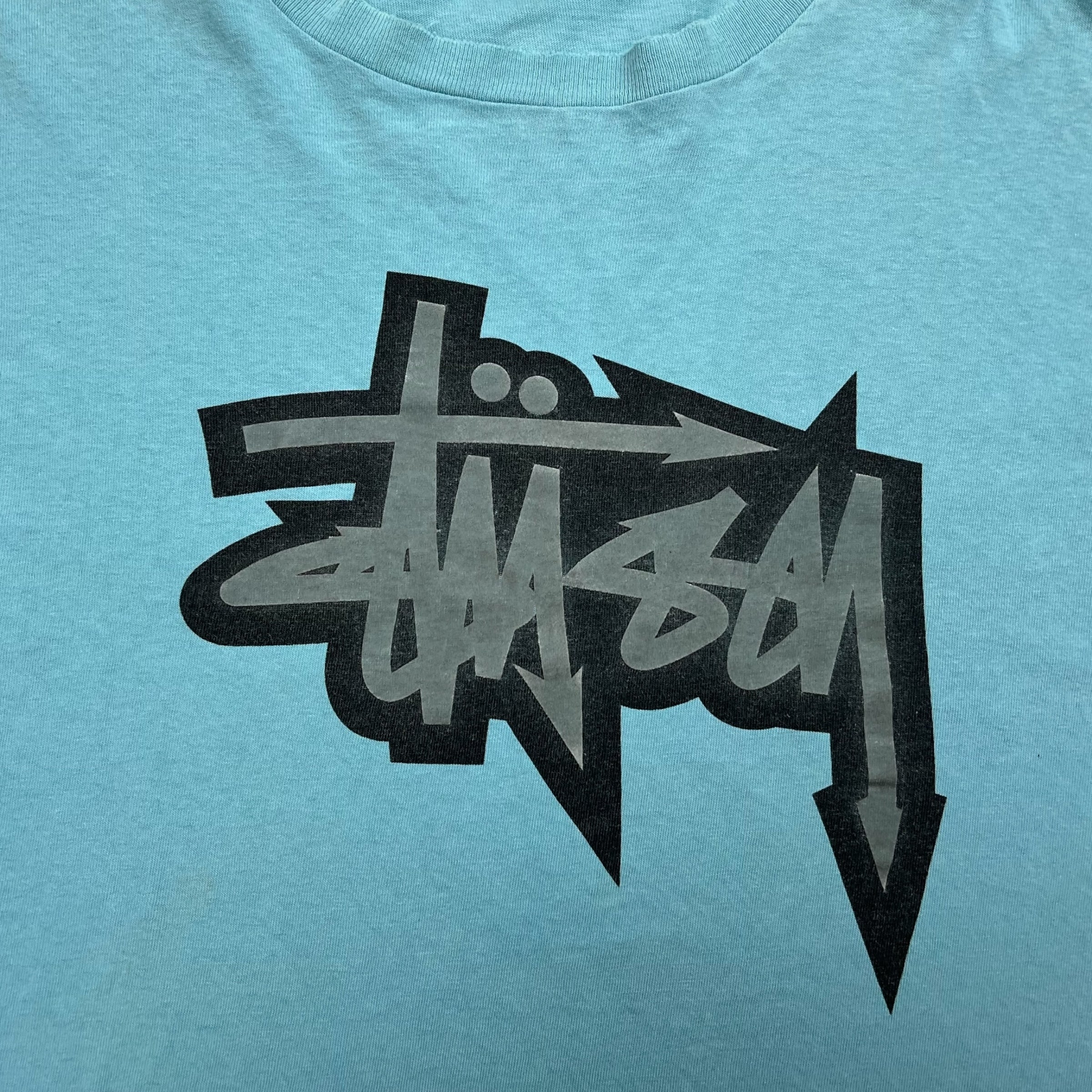 Y2K Stussy Graffiti Logo Tee Light Blue