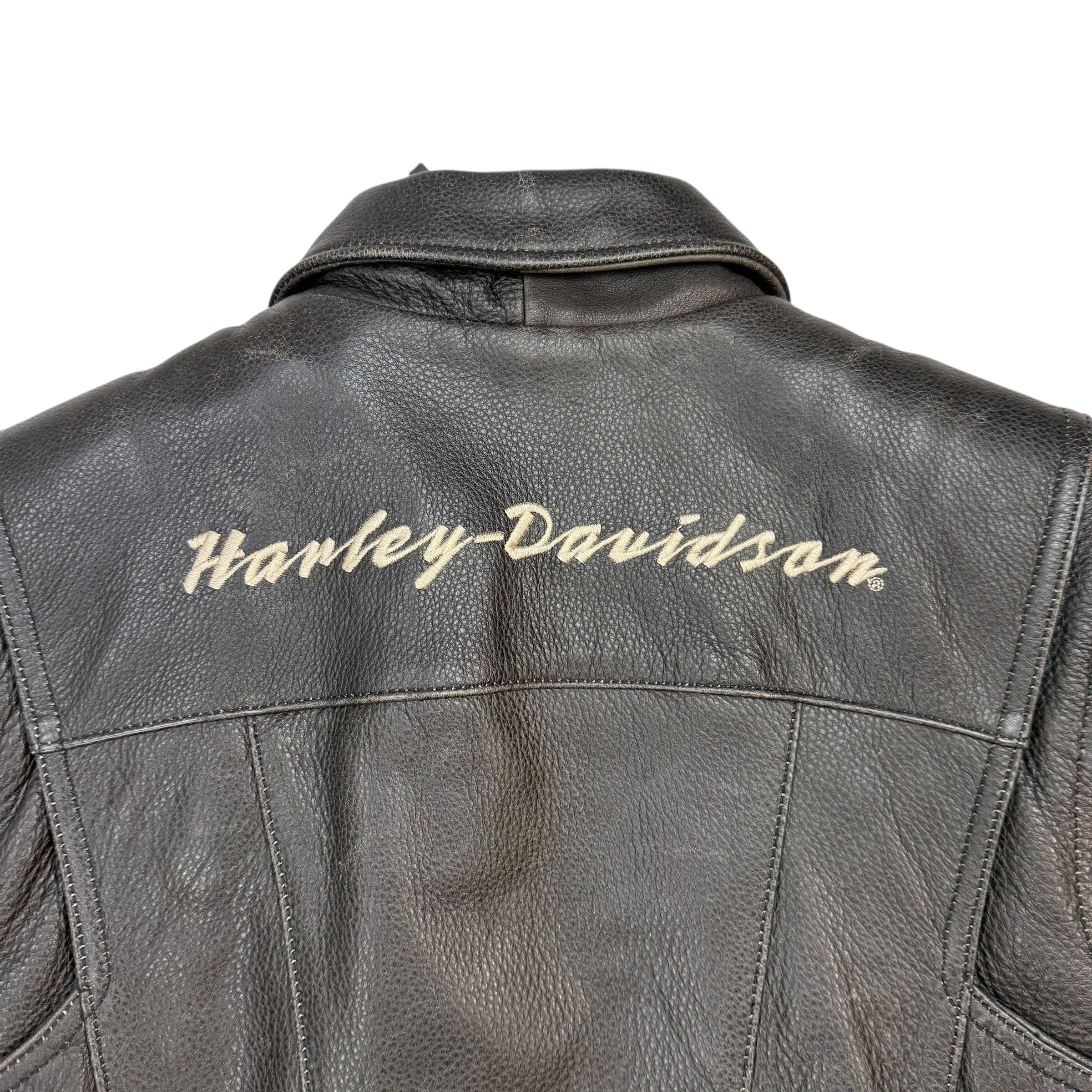 (W) Vintage Harley Davidson Leather Moto Jacket Black