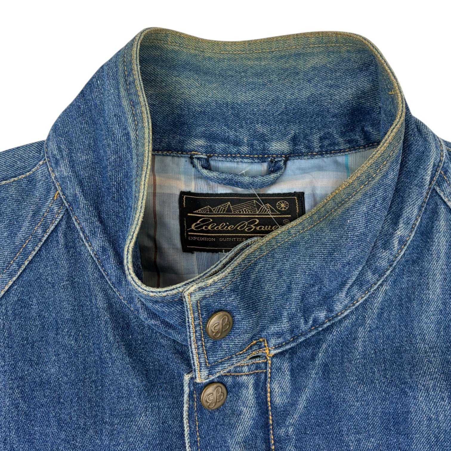 Vintage Eddie Bauer Washed Denim Bomber Jacket Blue