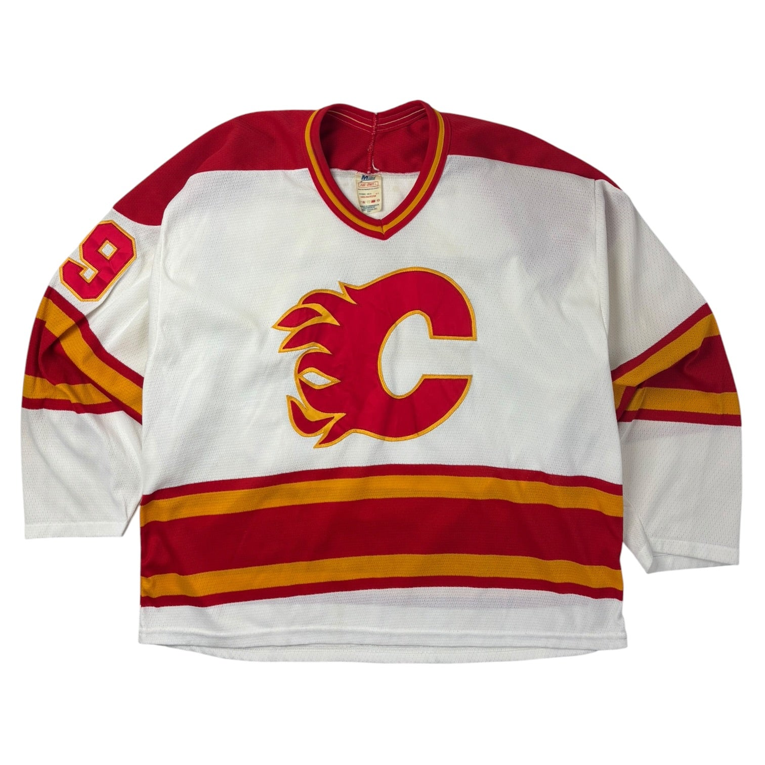 1990 Custom Calgary Flames Maska NHL Home Jersey White