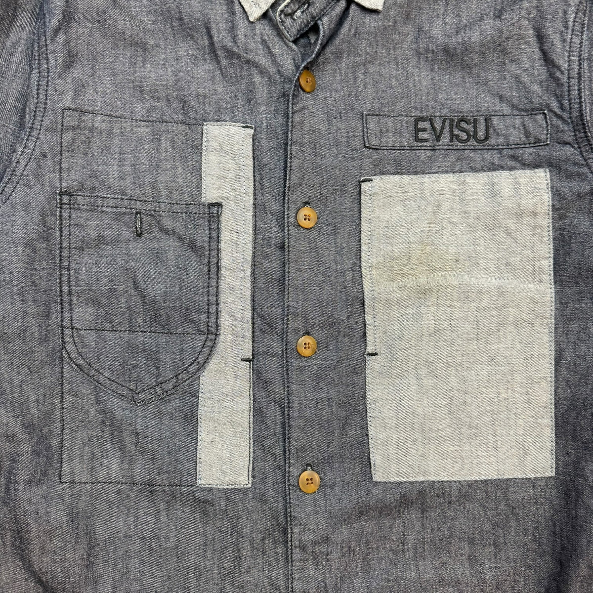 Evisu Denim Utility Button Up Shirt Dark Wash