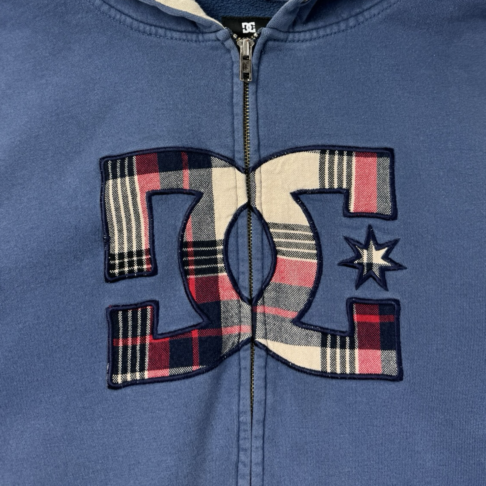 Y2K DC Shoe Co. Logo Zip Up Hoodie Blue/Tartan