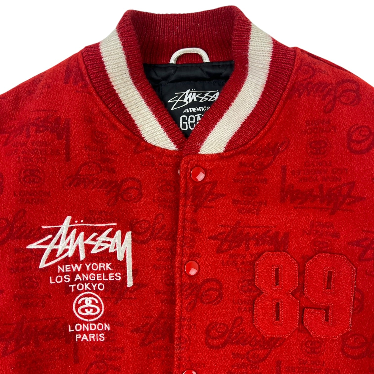 Vintage Stussy 25th Anniversary World Tour Varsity Jacket Red