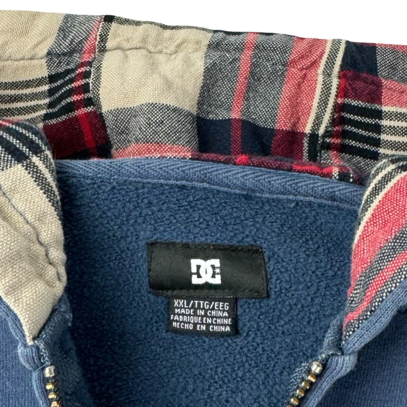 Y2K DC Shoe Co. Logo Zip Up Hoodie Blue/Tartan