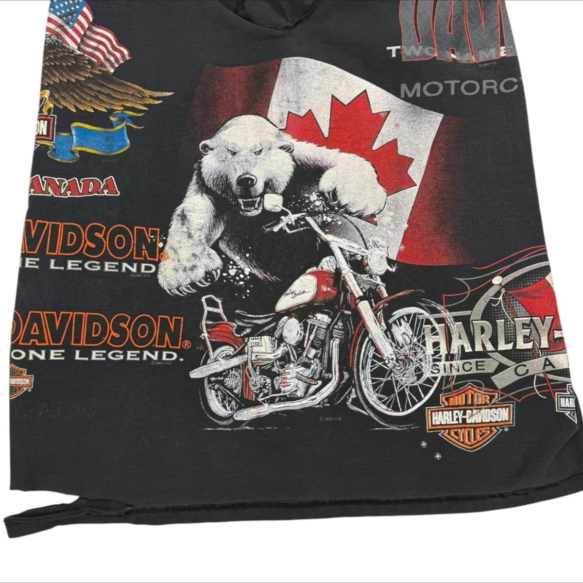 Vintage Harley Davidson Canadian Test Print Double Sided Tee Black